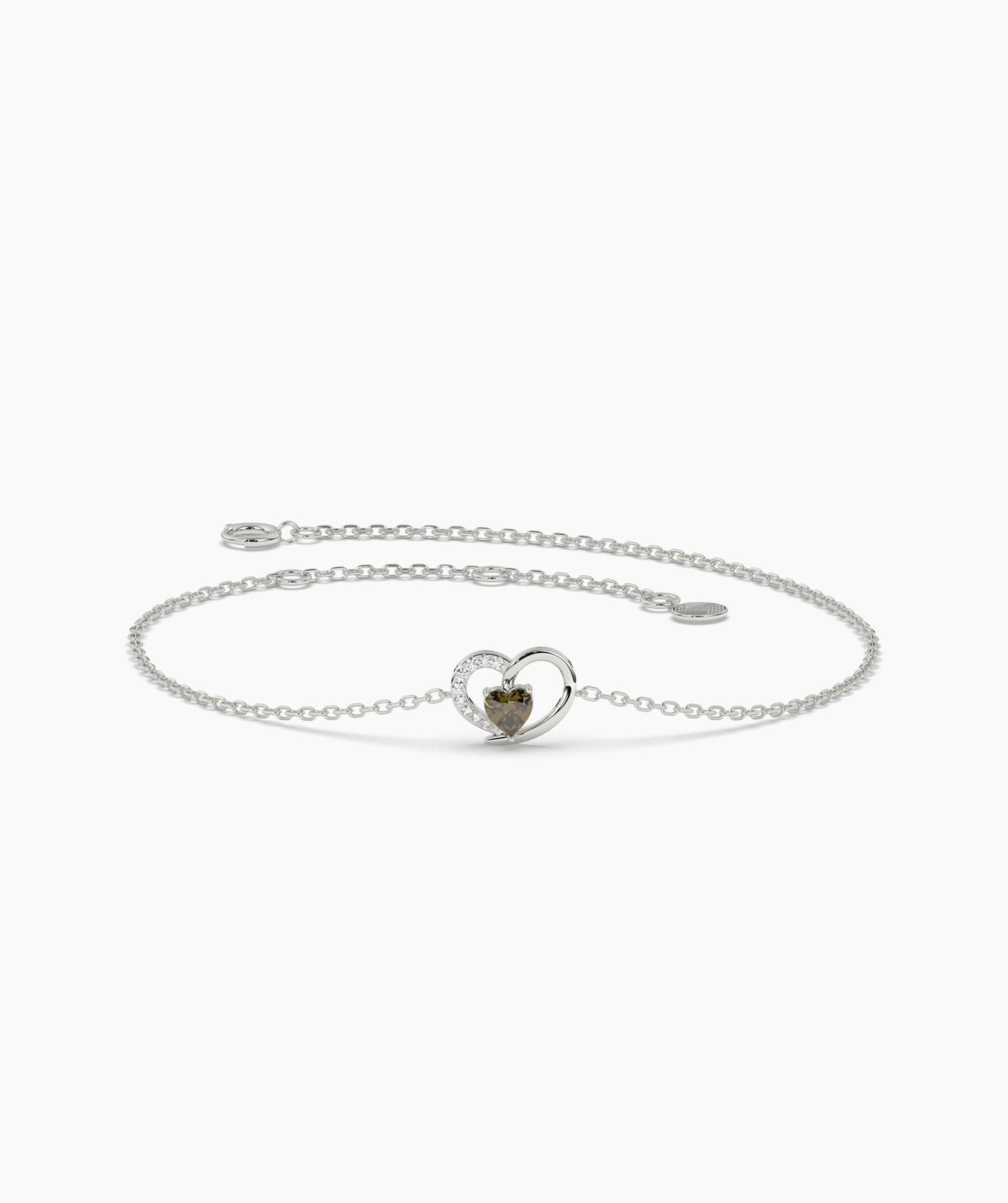 Open Heart and Birthstone Charm Chain Bracelet in 14K Gold