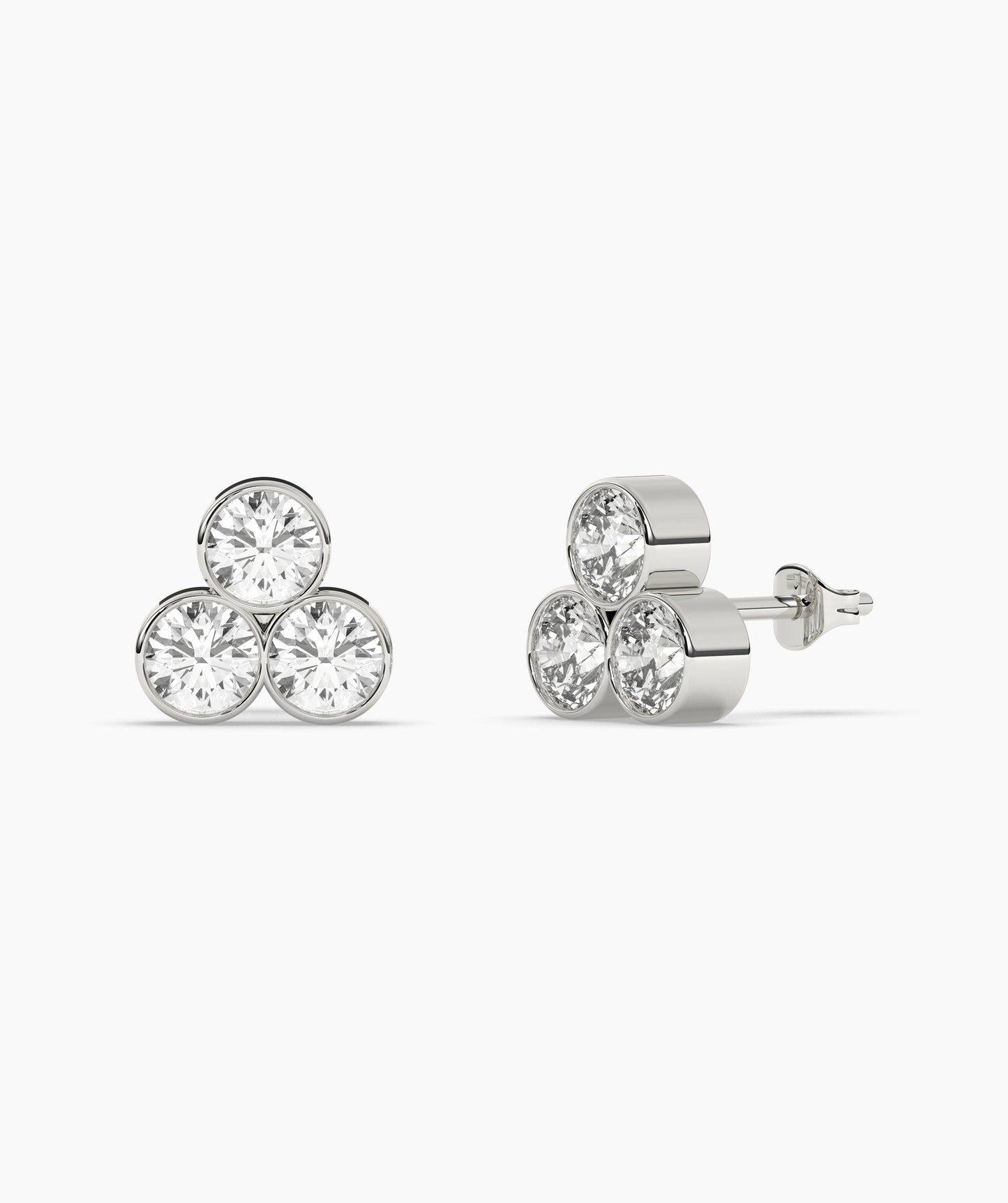 Bezel-Set Triple Diamond Stud Earrings