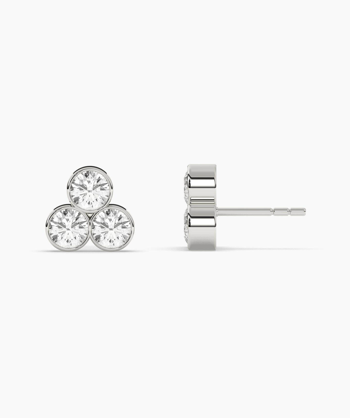 Bezel-Set Triple Diamond Stud Earrings