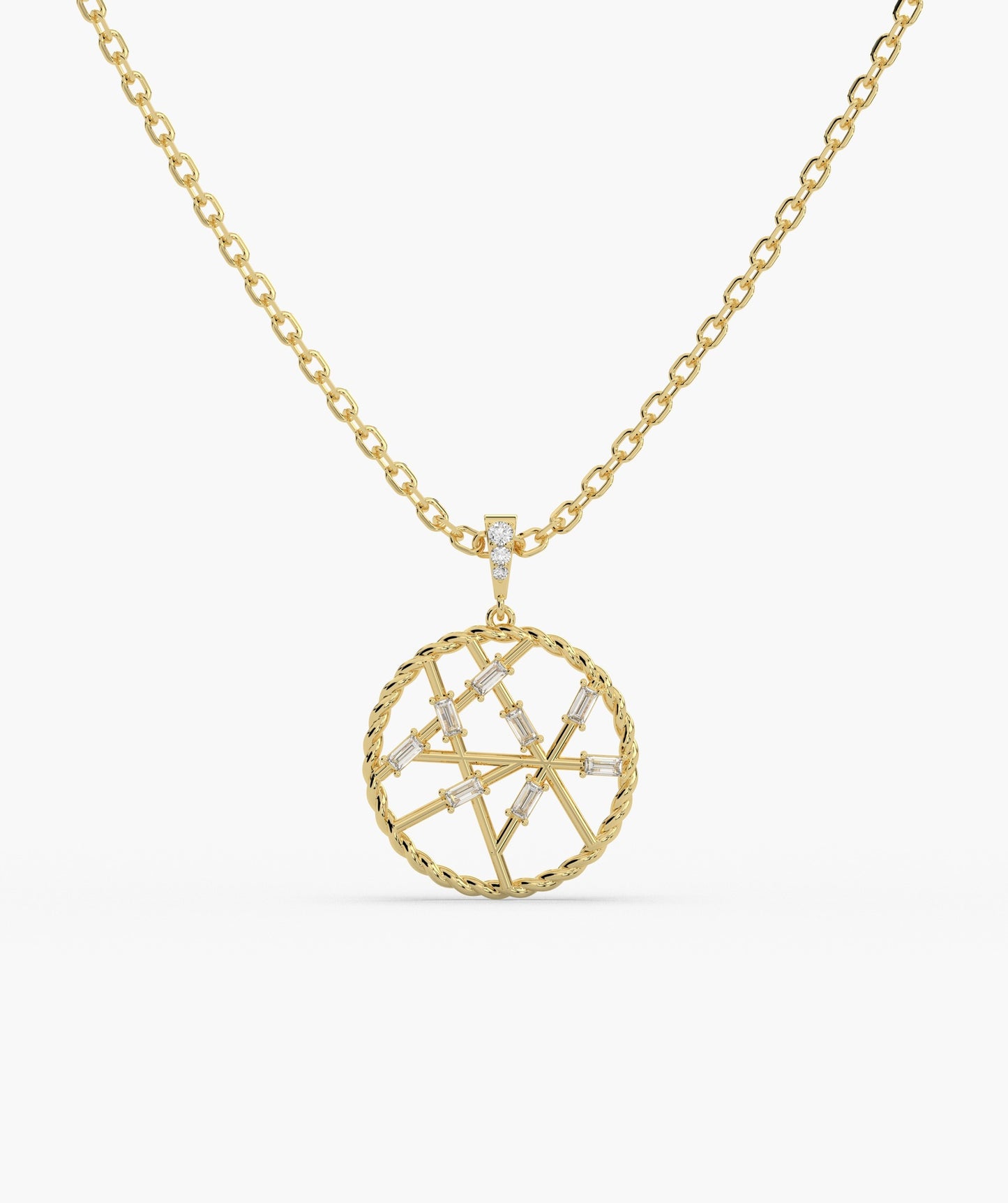 Compass Star Baguette Diamond Medallion Necklace