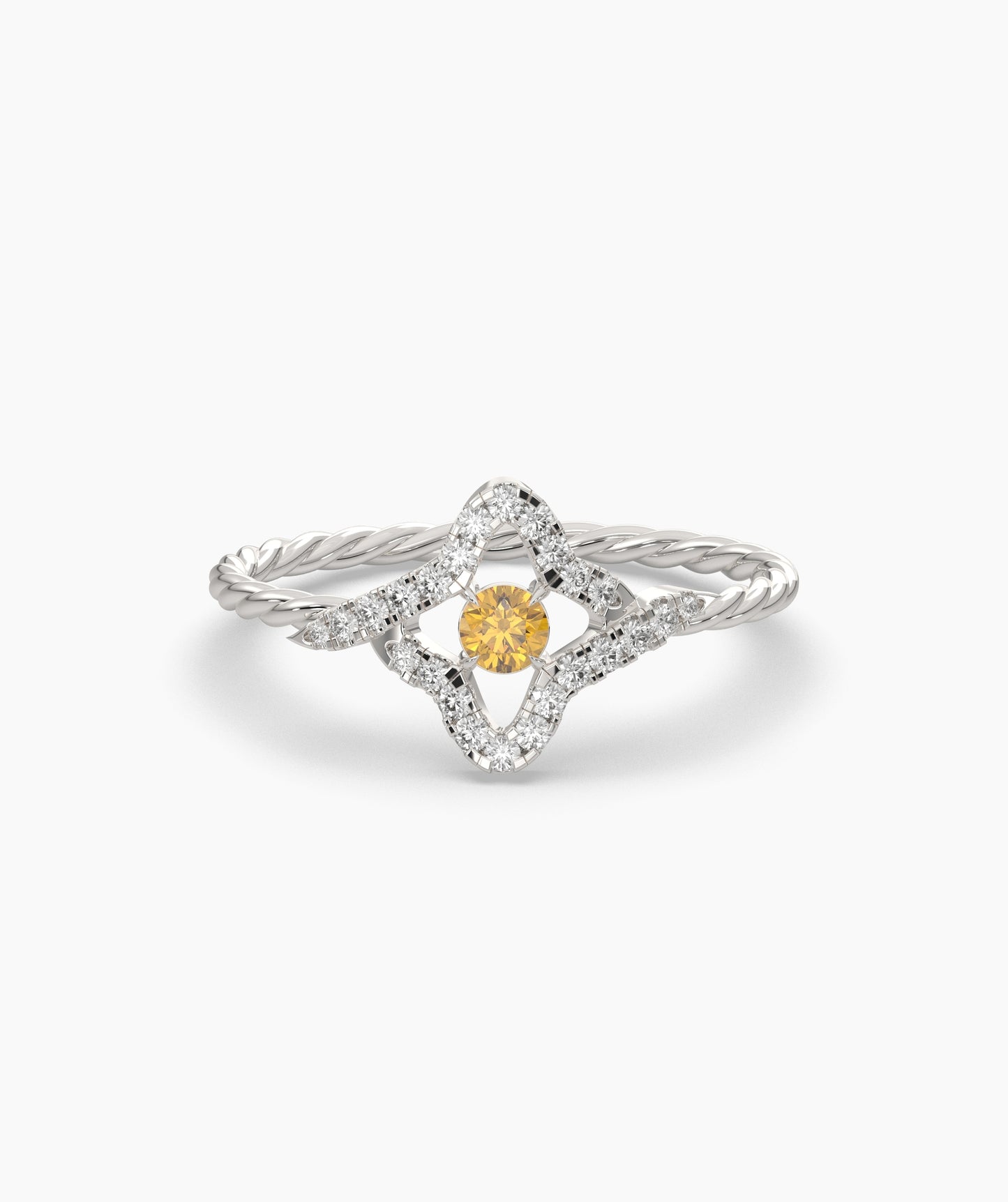 Four Point Star Green Diamond Twisted Rope Ring in 14K Gold