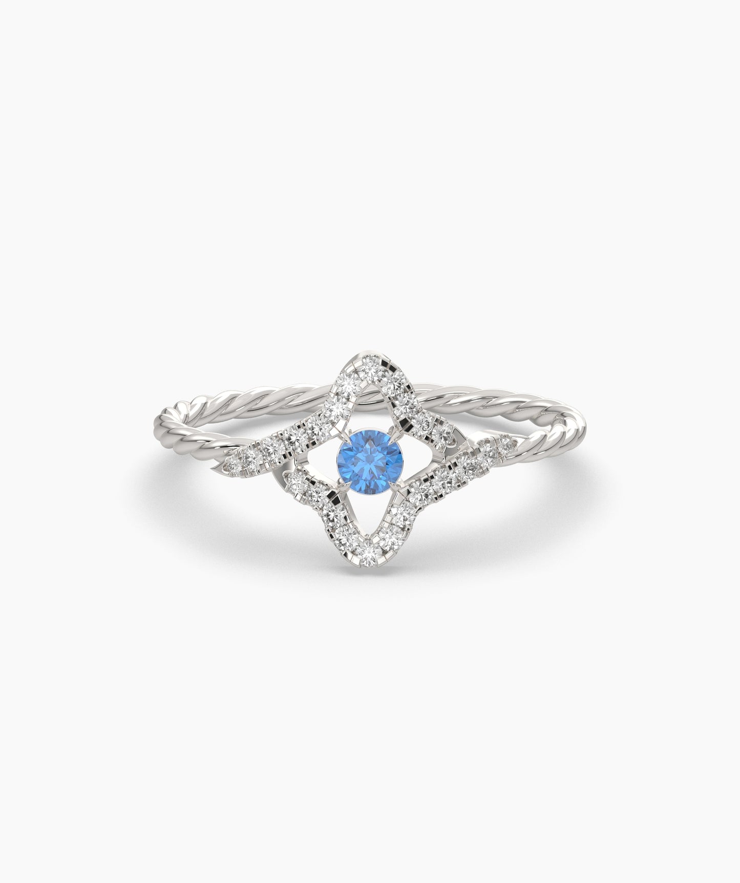 Four Point Star Green Diamond Twisted Rope Ring in 14K Gold