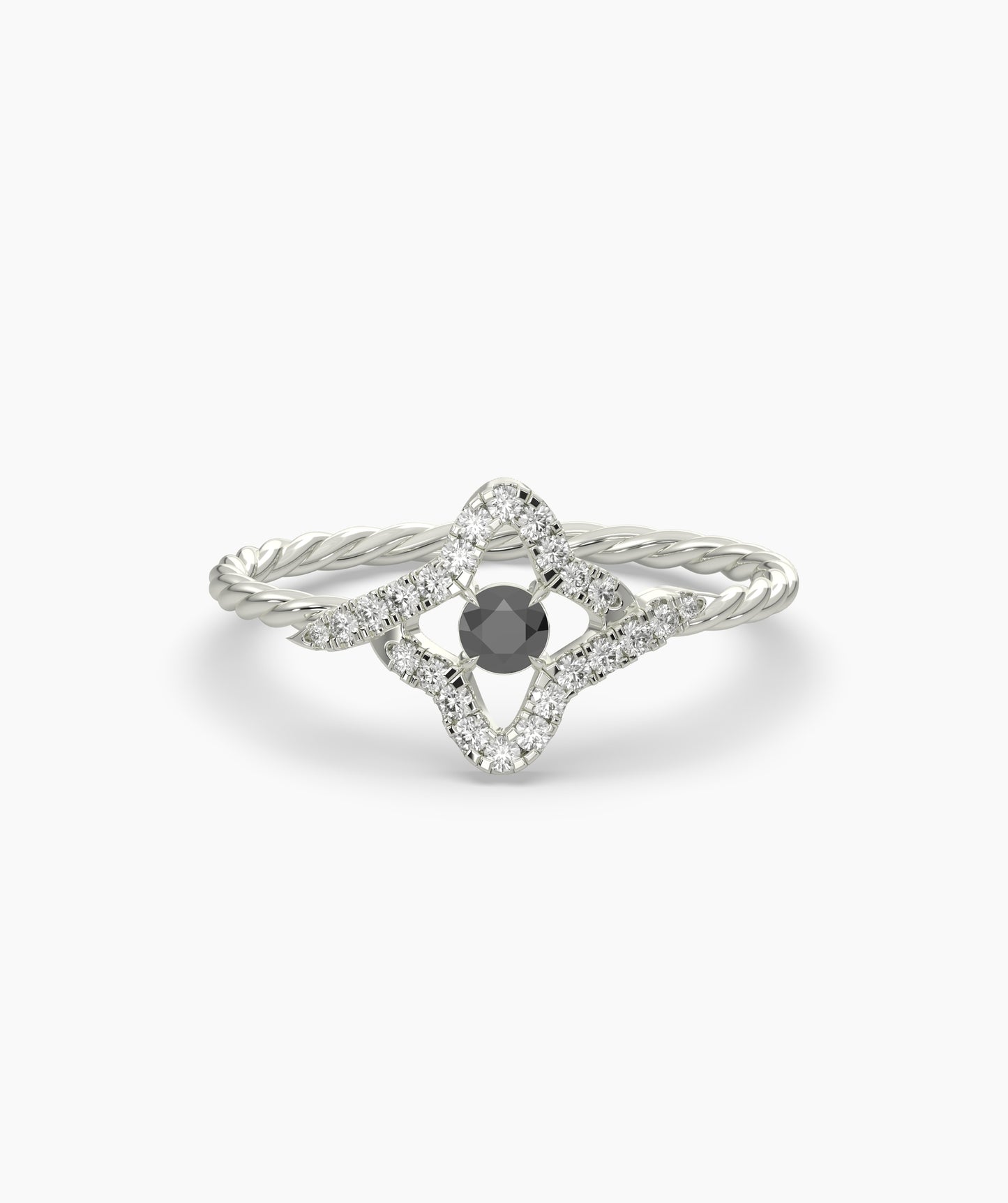 Four Point Star Green Diamond Twisted Rope Ring in 14K Gold