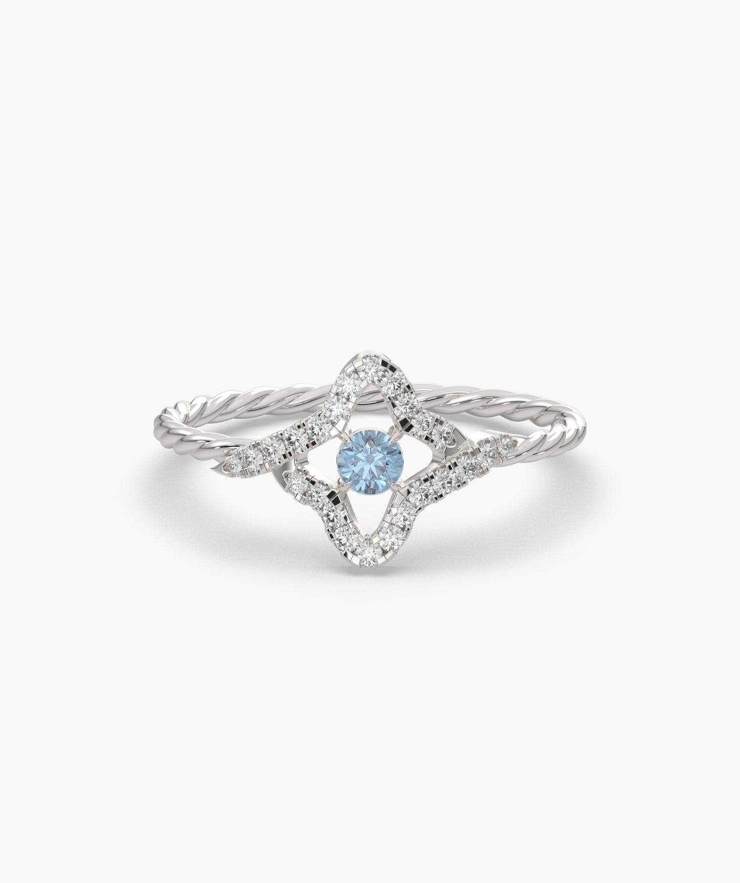 Four Point Star Green Diamond Twisted Rope Ring in 14K Gold