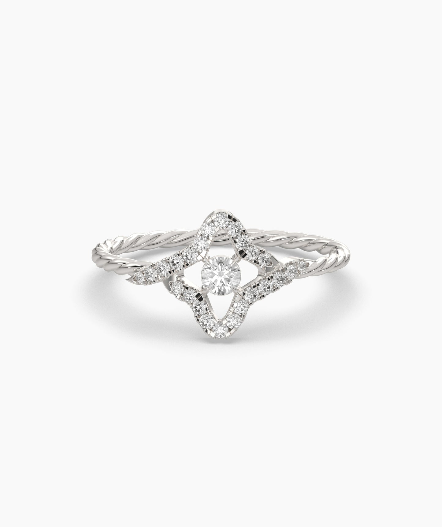 Four Point Star Green Diamond Twisted Rope Ring in 14K Gold