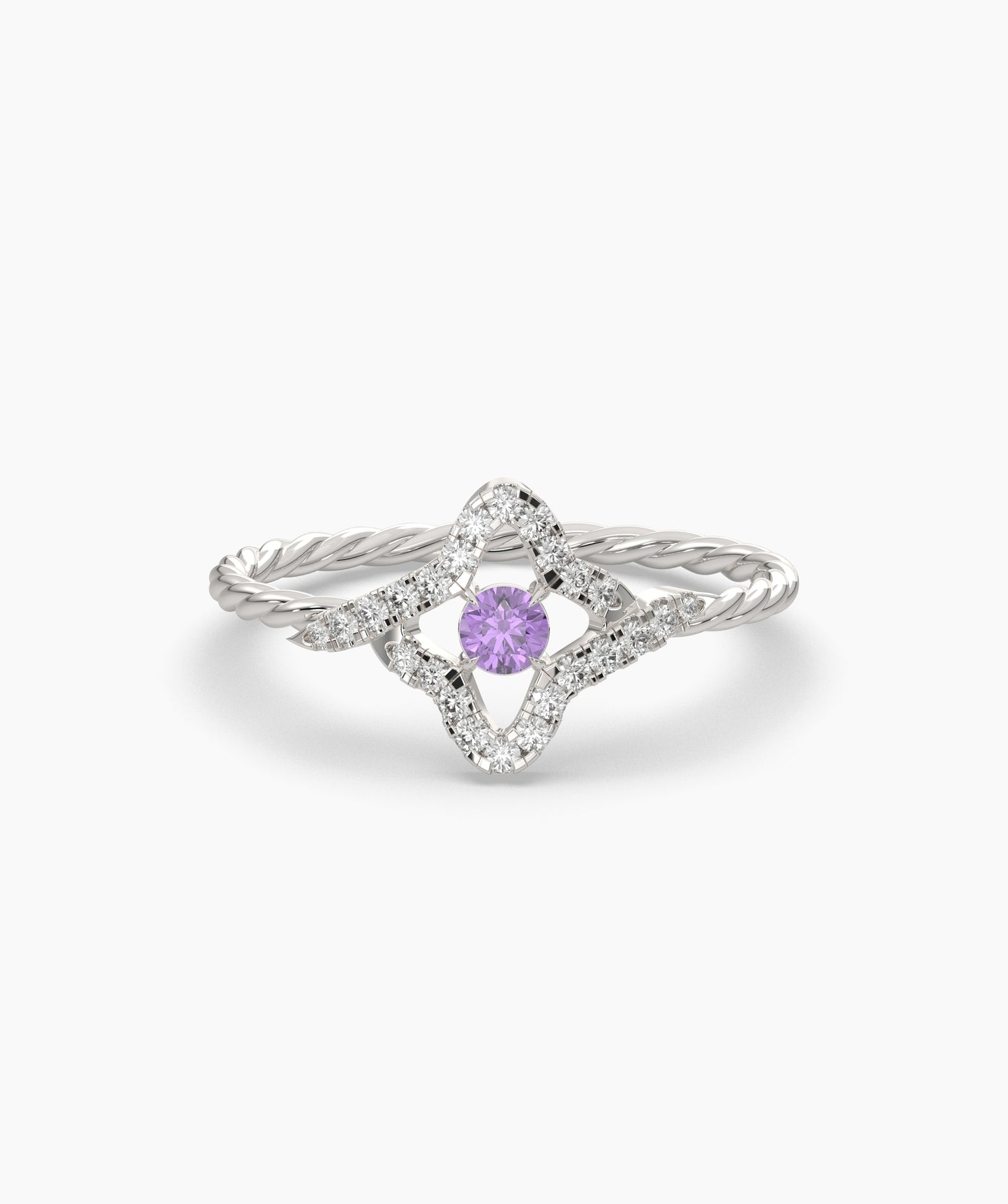 Four Point Star Green Diamond Twisted Rope Ring in 14K Gold