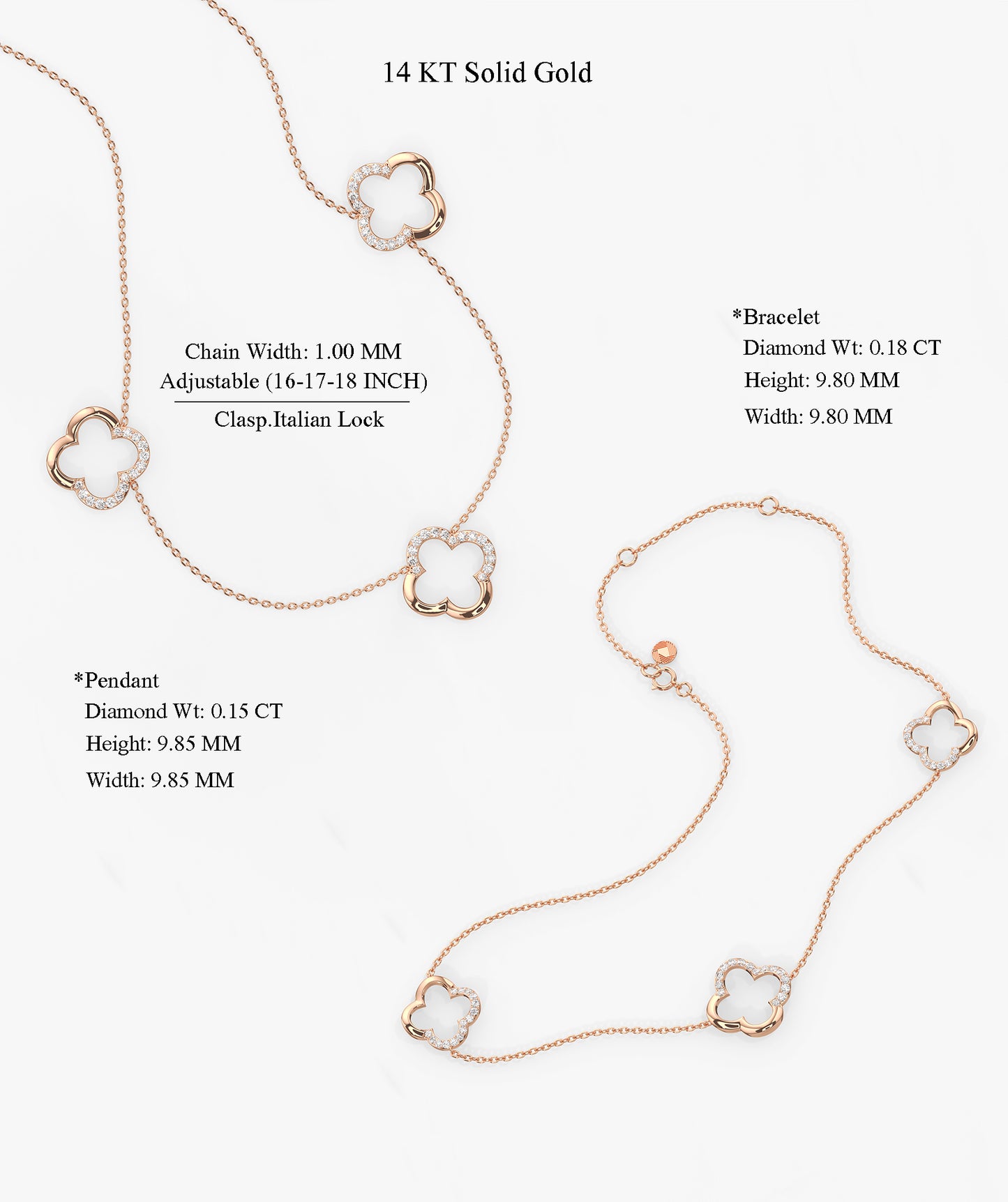 14K Gold Clover Diamond Jewelry Set