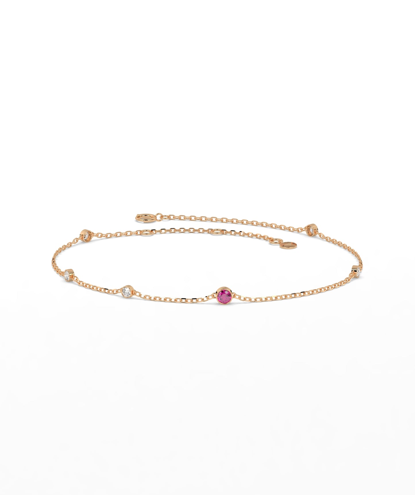 Colored Diamond and White Diamond Station Chain Bracelet in 14K Gold