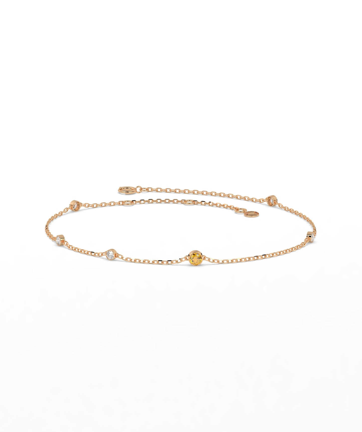 Colored Diamond and White Diamond Station Chain Bracelet in 14K Gold
