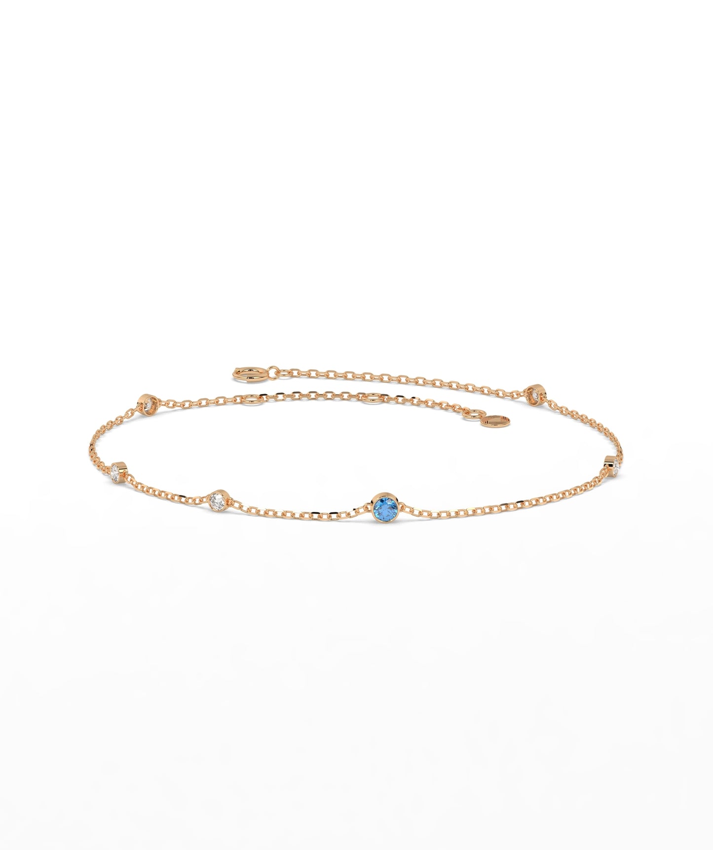 Colored Diamond and White Diamond Station Chain Bracelet in 14K Gold
