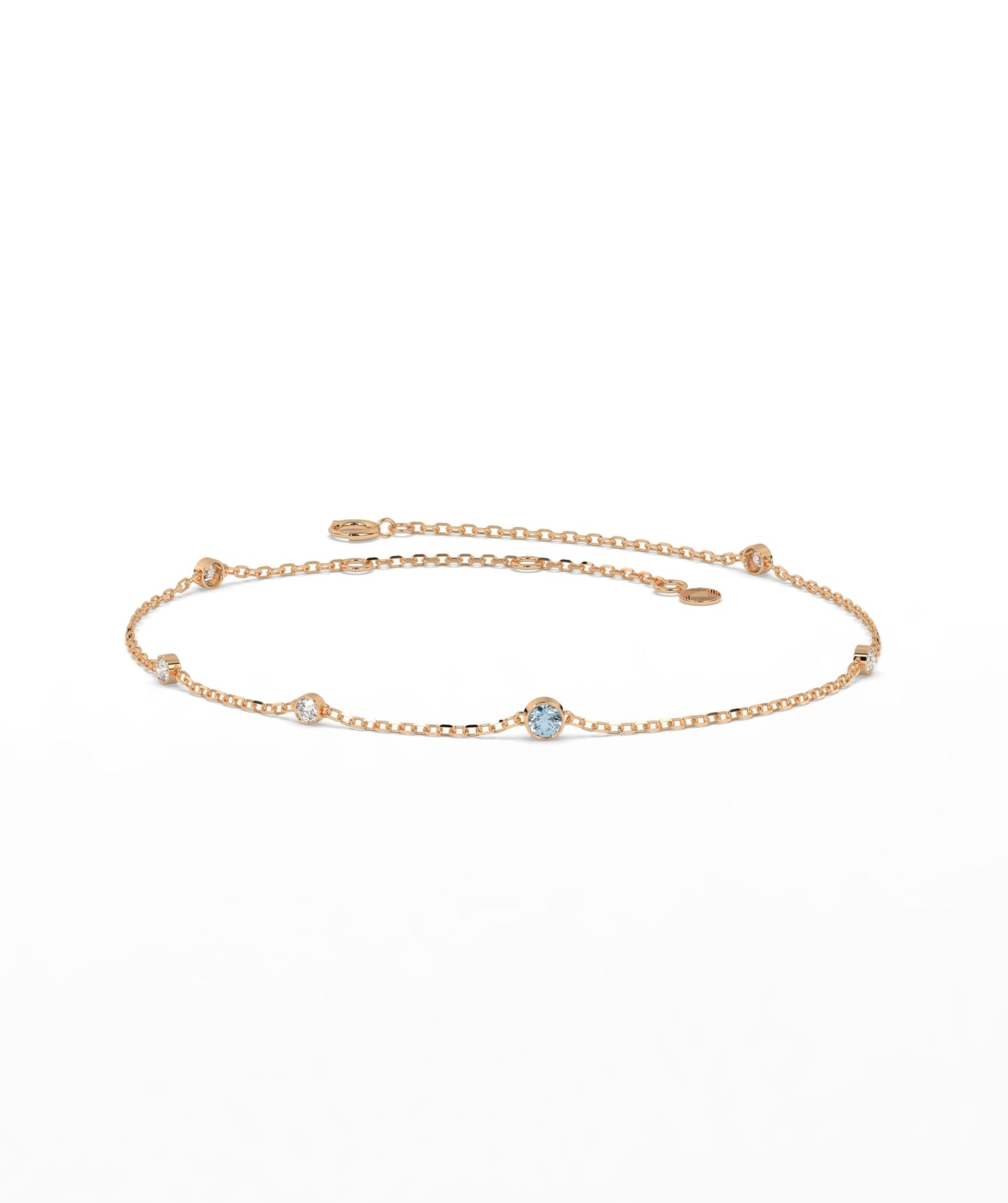 Colored Diamond and White Diamond Station Chain Bracelet in 14K Gold