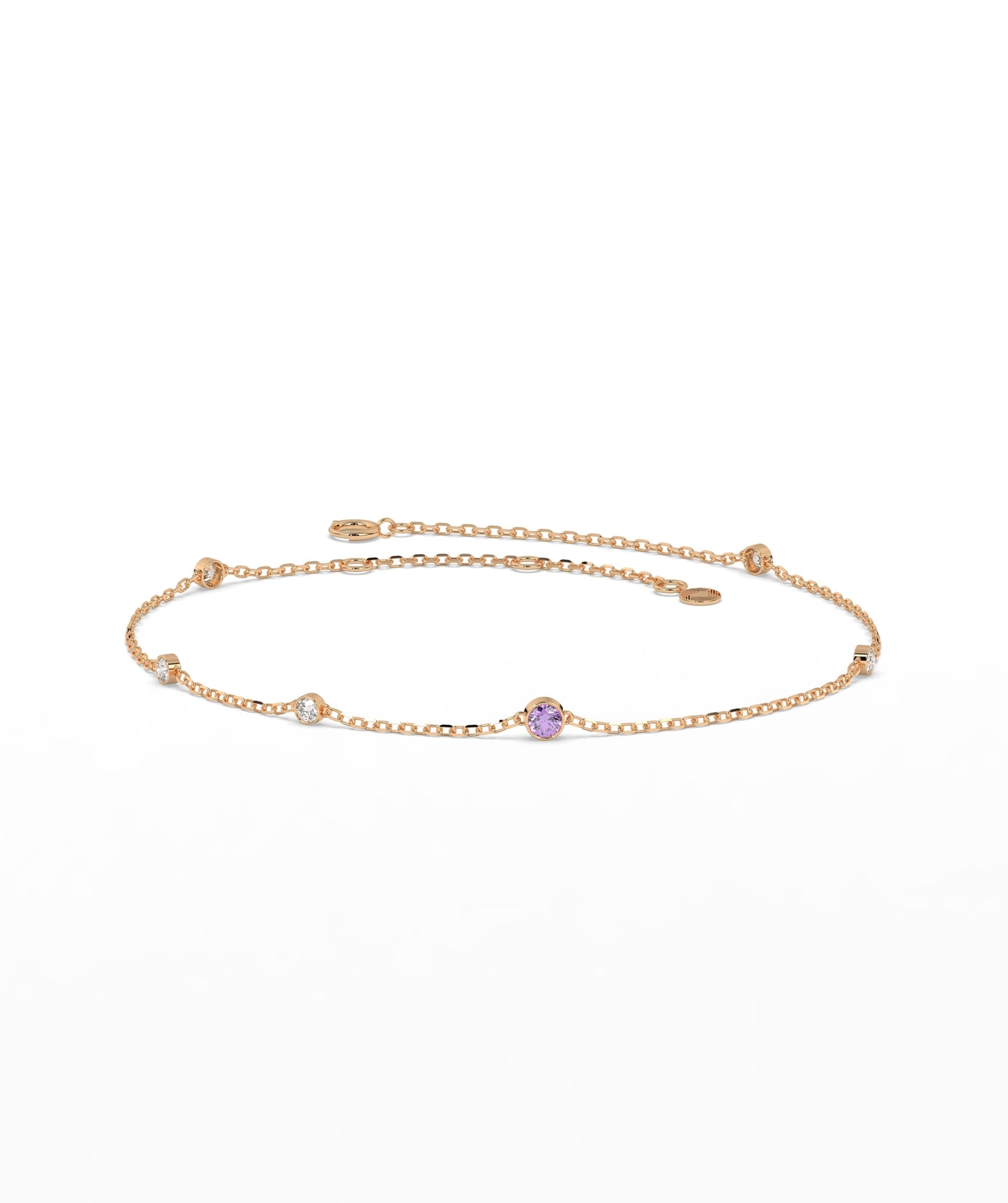 Colored Diamond and White Diamond Station Chain Bracelet in 14K Gold