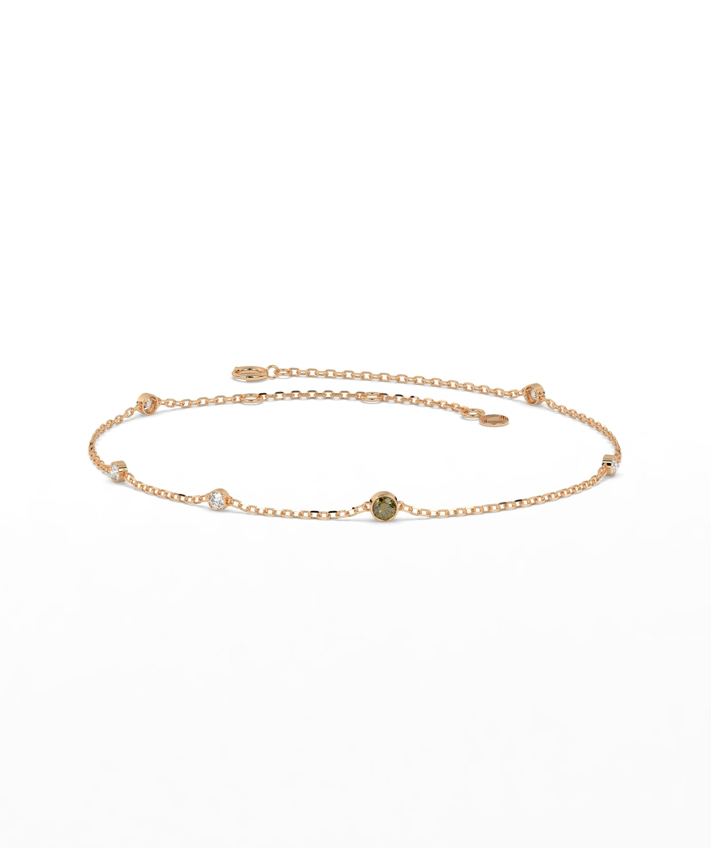 Colored Diamond and White Diamond Station Chain Bracelet in 14K Gold
