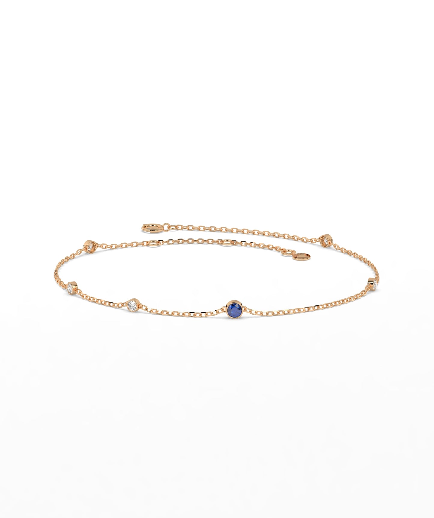 Colored Diamond and White Diamond Station Chain Bracelet in 14K Gold