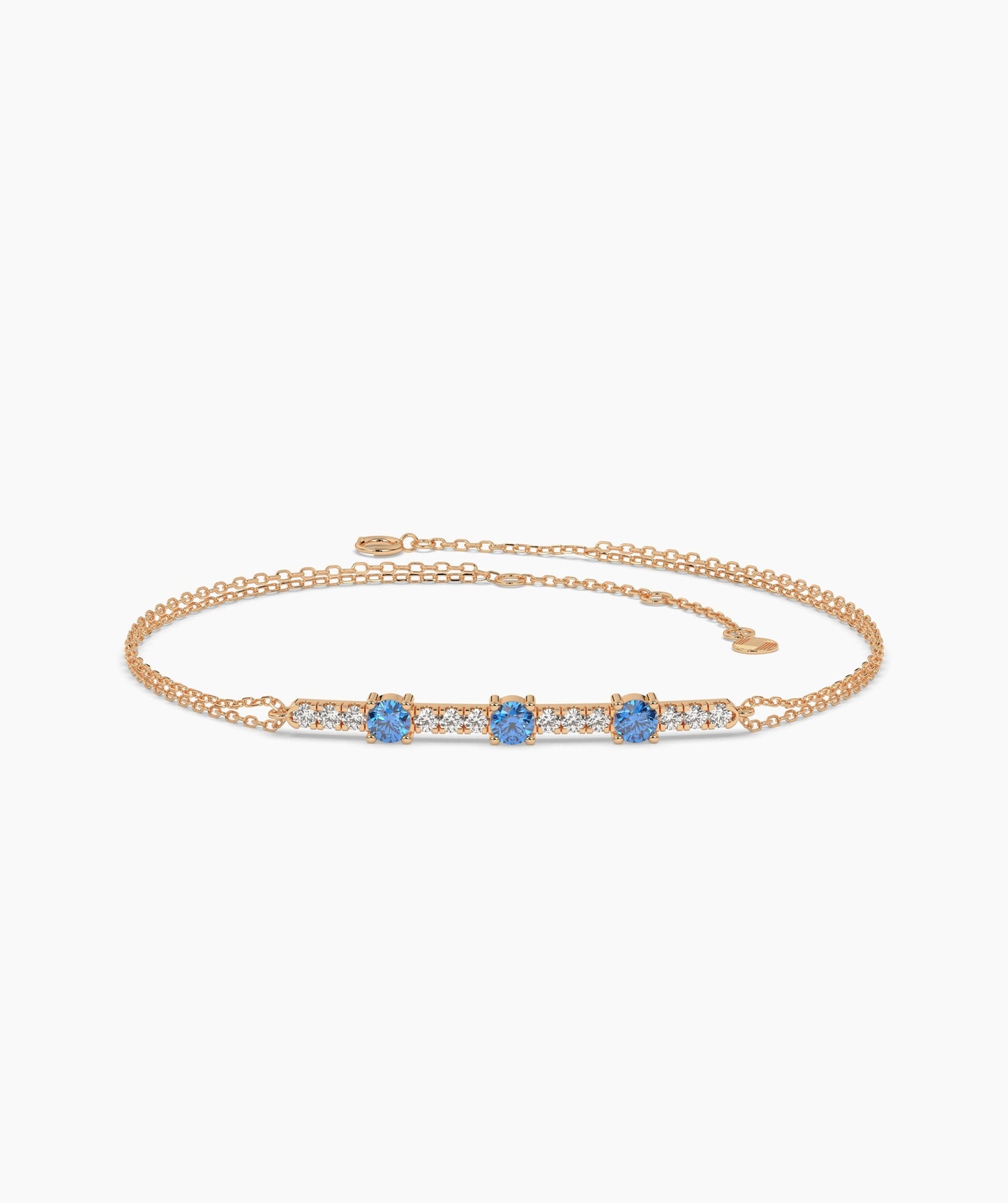 Three Stone Colored Diamond and White Diamond Bar Bracelet in 14K Gold