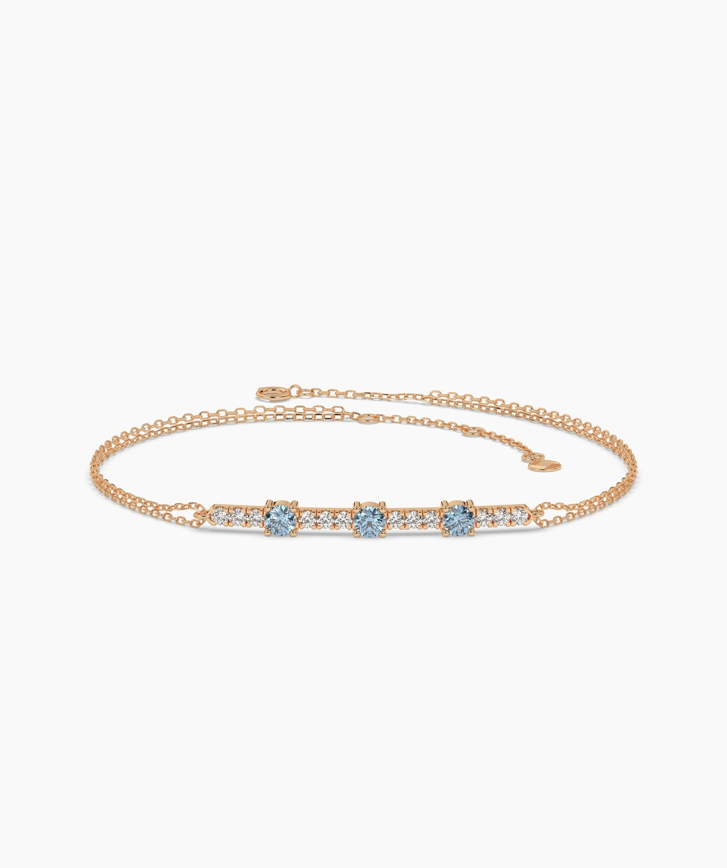 Three Stone Colored Diamond and White Diamond Bar Bracelet in 14K Gold
