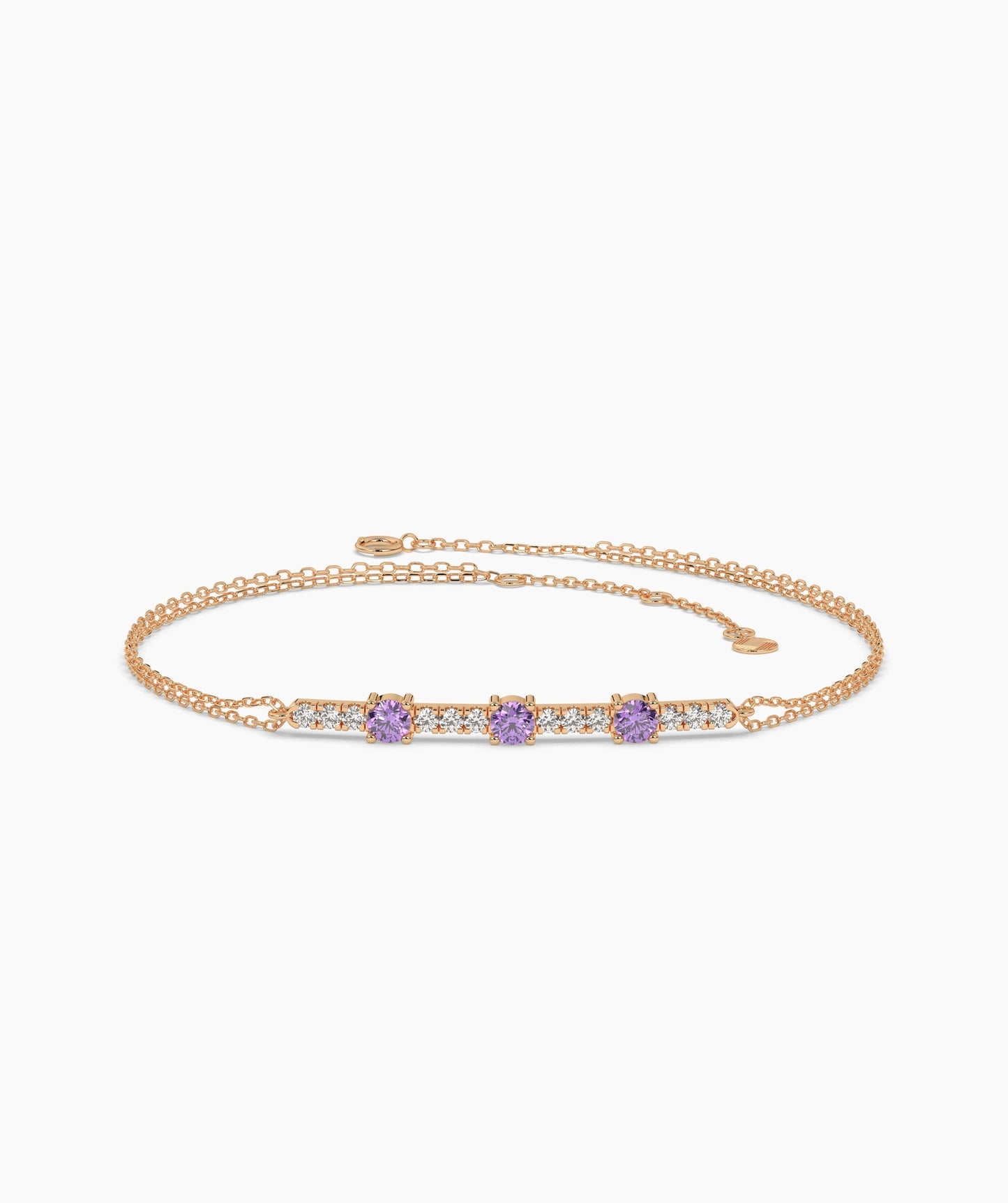 Three Stone Colored Diamond and White Diamond Bar Bracelet in 14K Gold