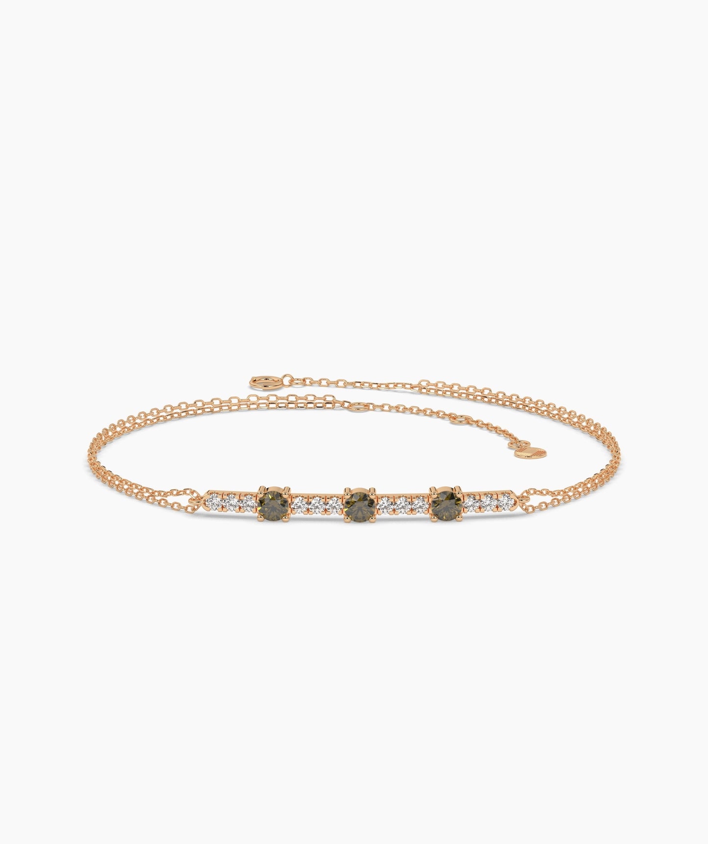 Three Stone Colored Diamond and White Diamond Bar Bracelet in 14K Gold