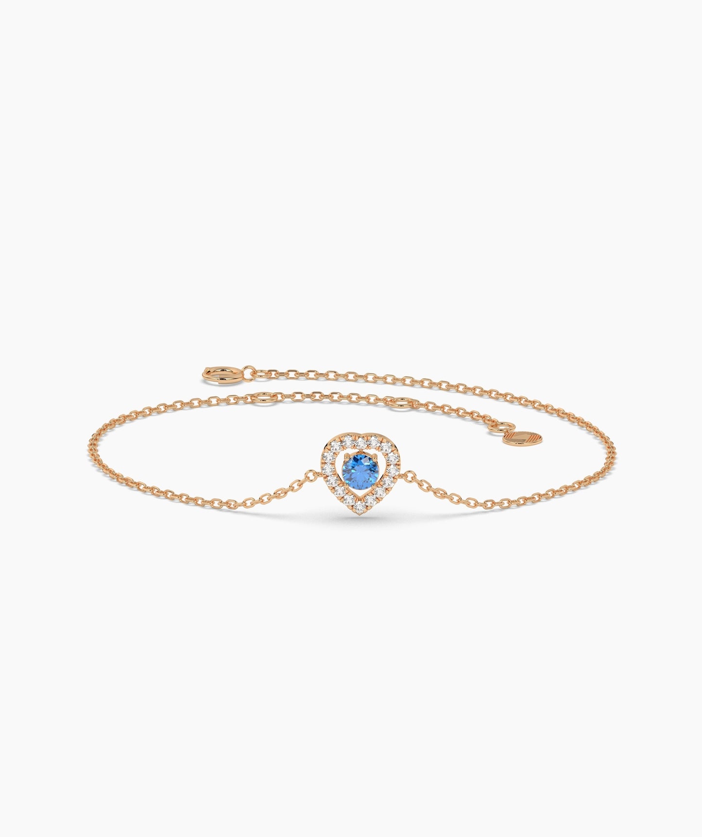 Blue Diamond Heart Halo Bracelet in 14K Solid Gold