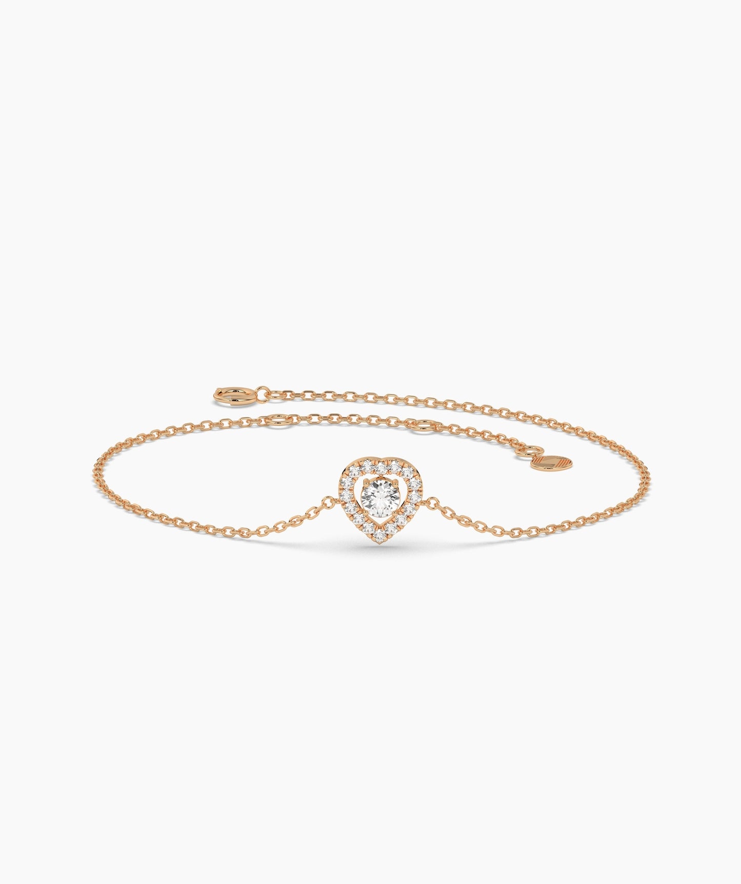 Blue Diamond Heart Halo Bracelet in 14K Solid Gold