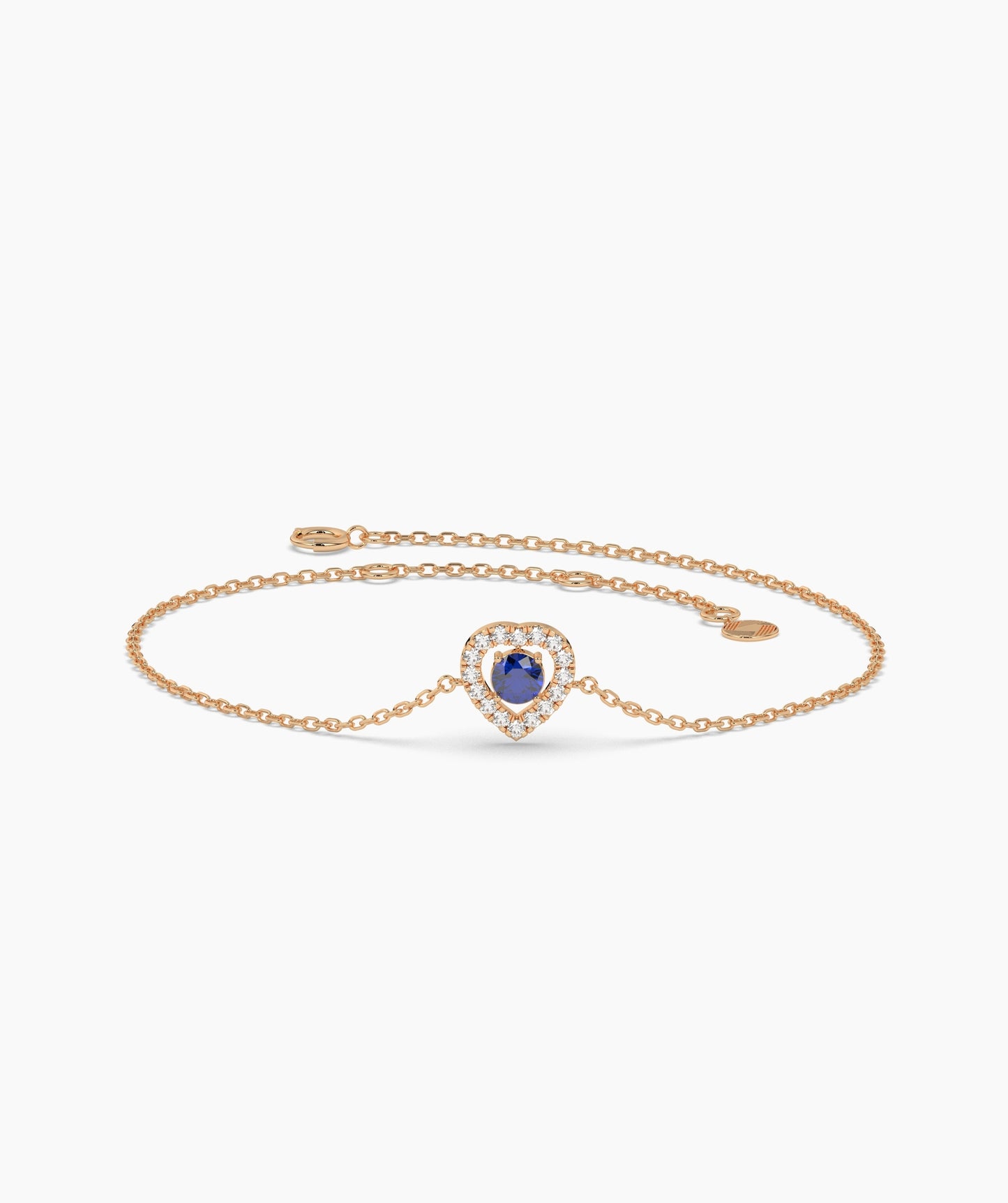 Blue Diamond Heart Halo Bracelet in 14K Solid Gold