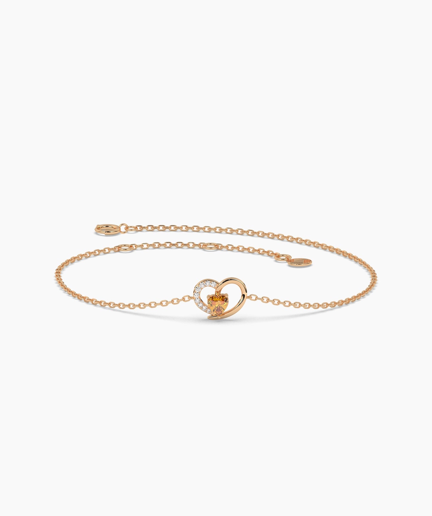 Open Heart and Birthstone Charm Chain Bracelet in 14K Gold