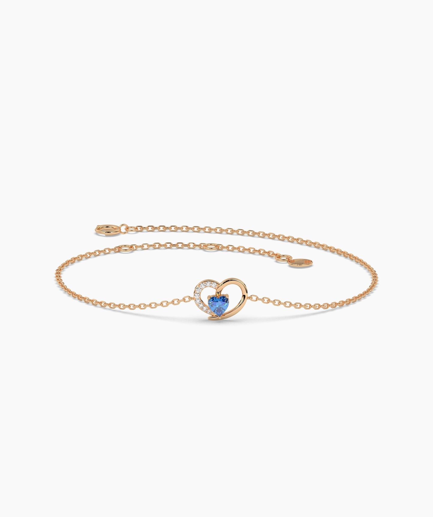 Open Heart and Birthstone Charm Chain Bracelet in 14K Gold