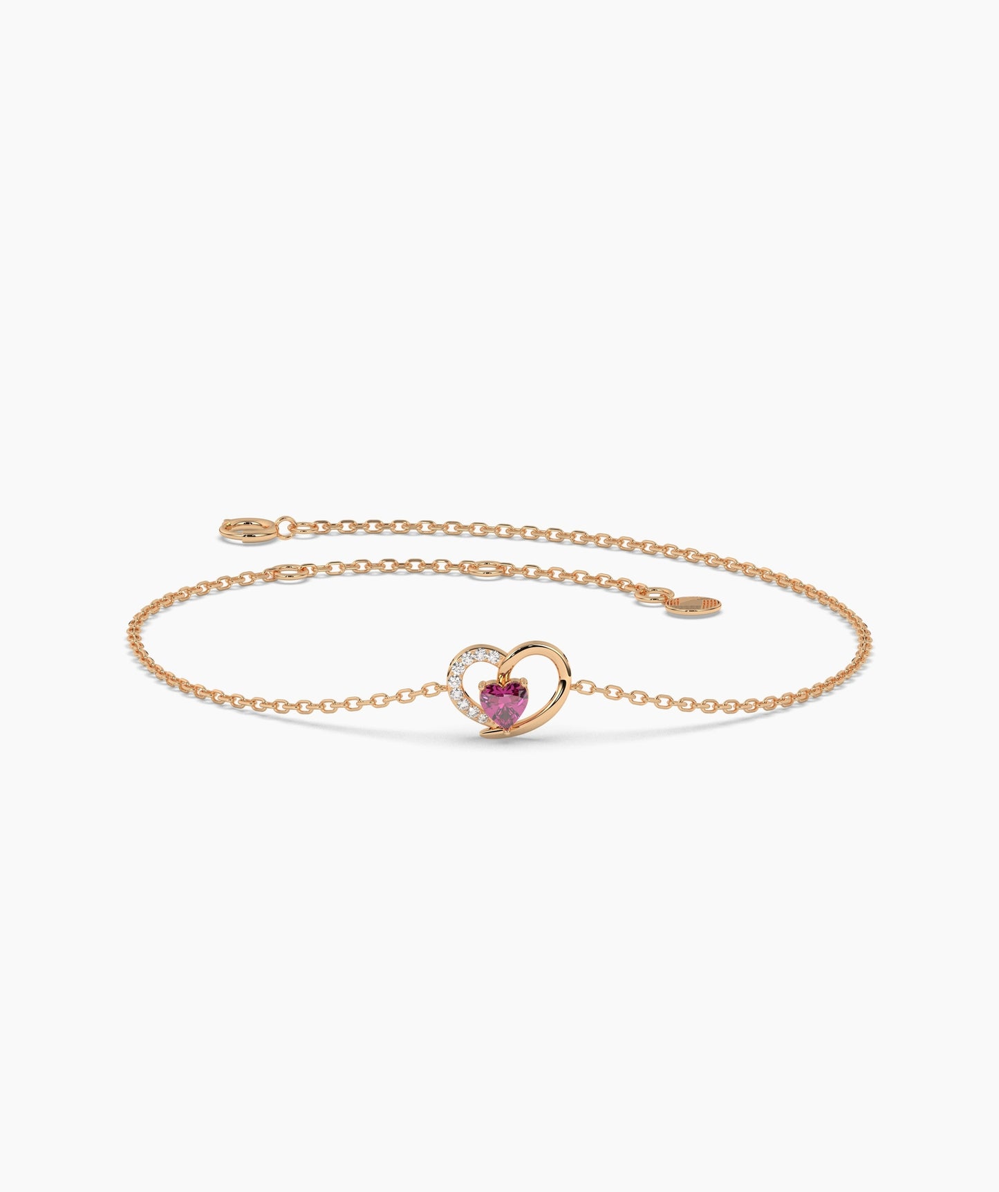 Open Heart and Birthstone Charm Chain Bracelet in 14K Gold