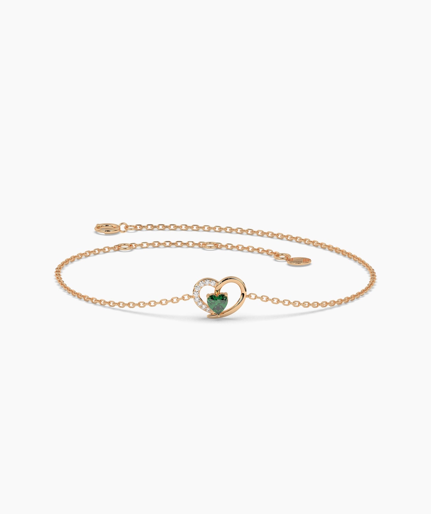 Open Heart and Birthstone Charm Chain Bracelet in 14K Gold