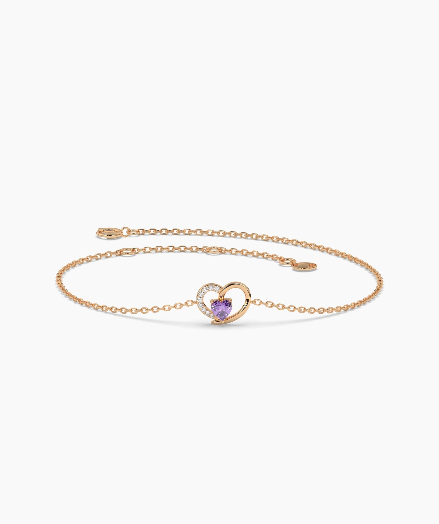 Open Heart and Birthstone Charm Chain Bracelet in 14K Gold