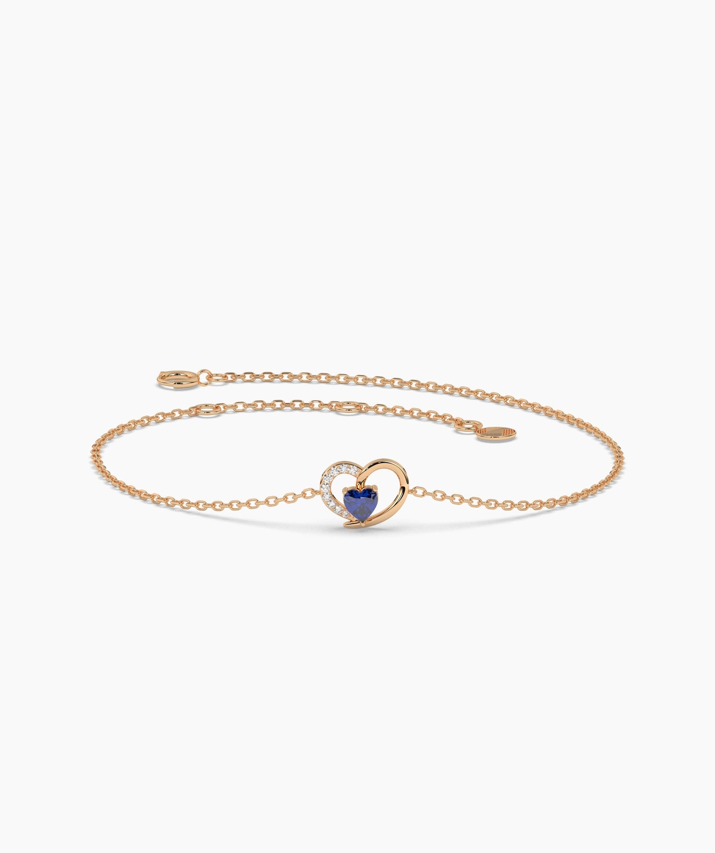 Open Heart and Birthstone Charm Chain Bracelet in 14K Gold