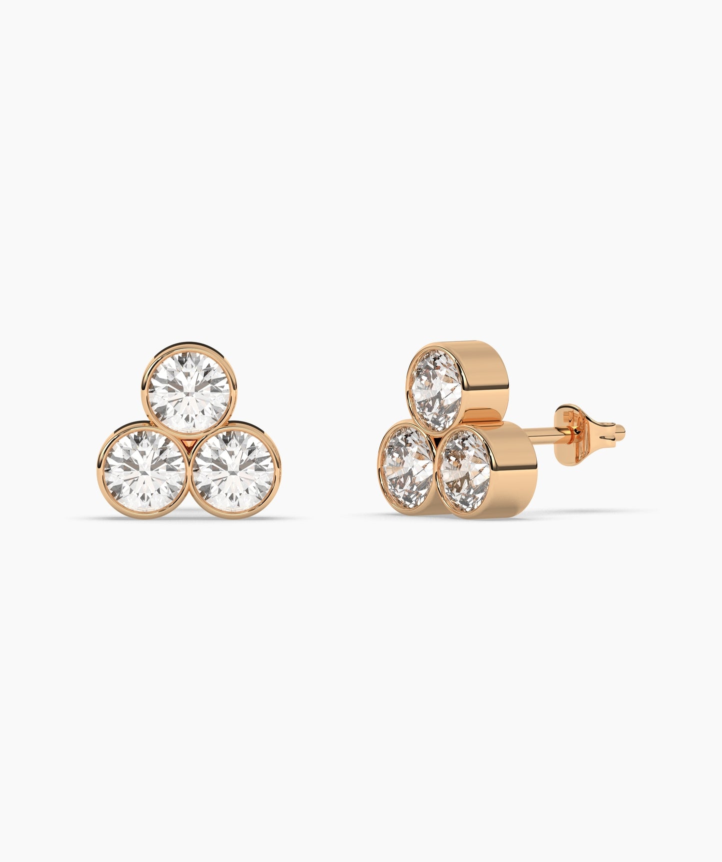 Bezel-Set Triple Diamond Stud Earrings