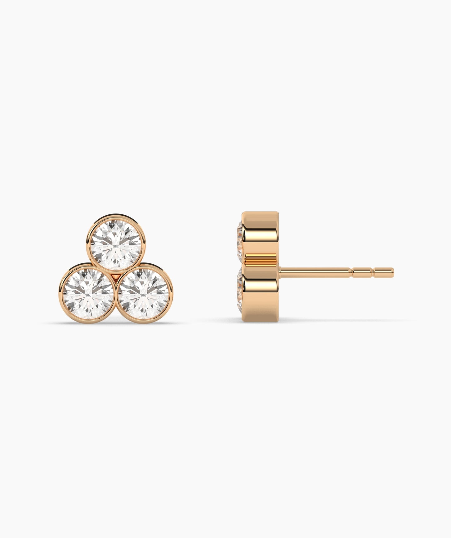 Bezel-Set Triple Diamond Stud Earrings
