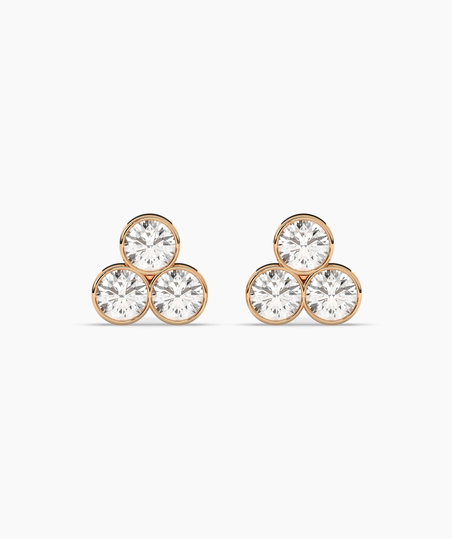 Bezel-Set Triple Diamond Stud Earrings