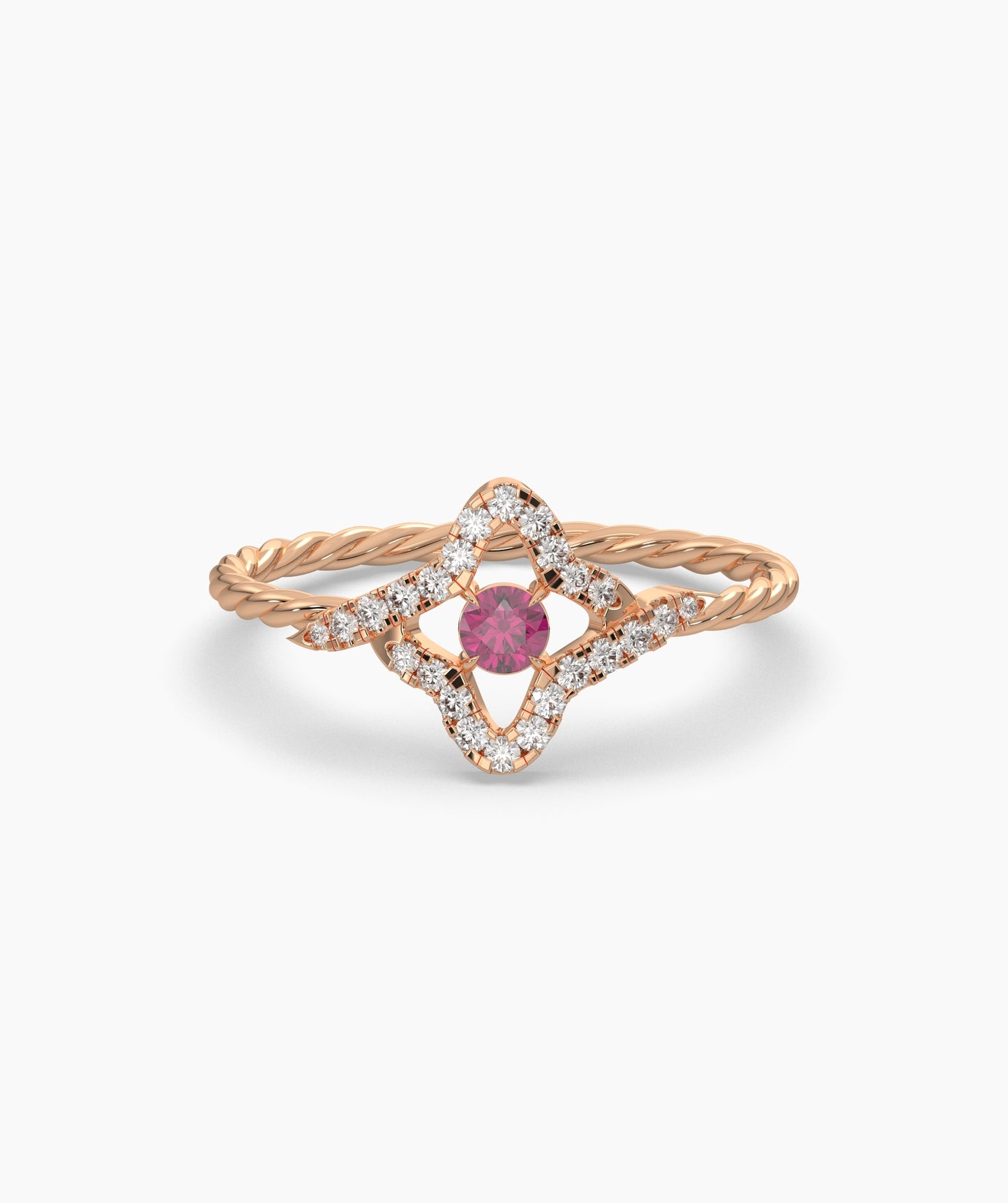 Four Point Star Green Diamond Twisted Rope Ring in 14K Gold