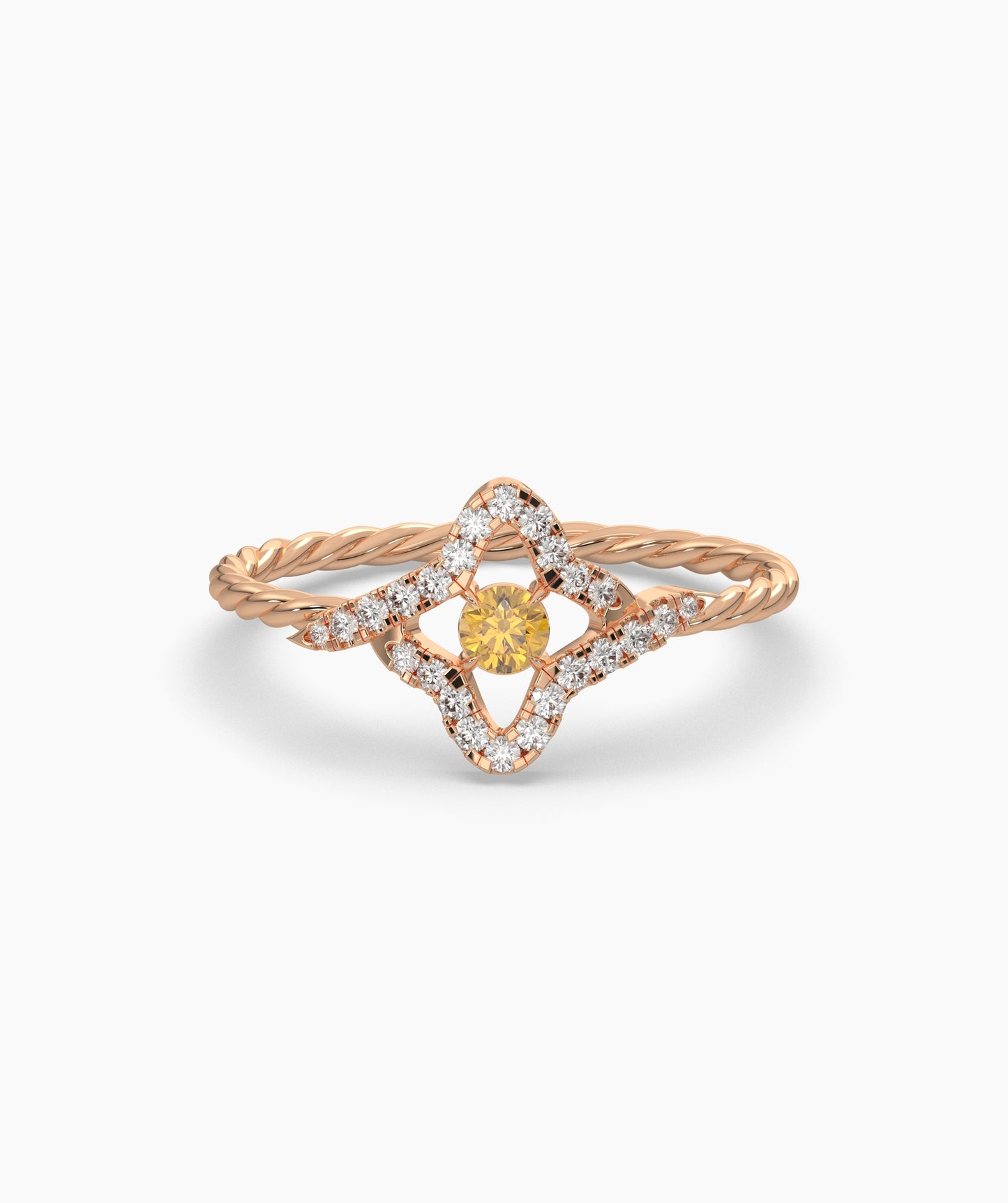 Four Point Star Green Diamond Twisted Rope Ring in 14K Gold
