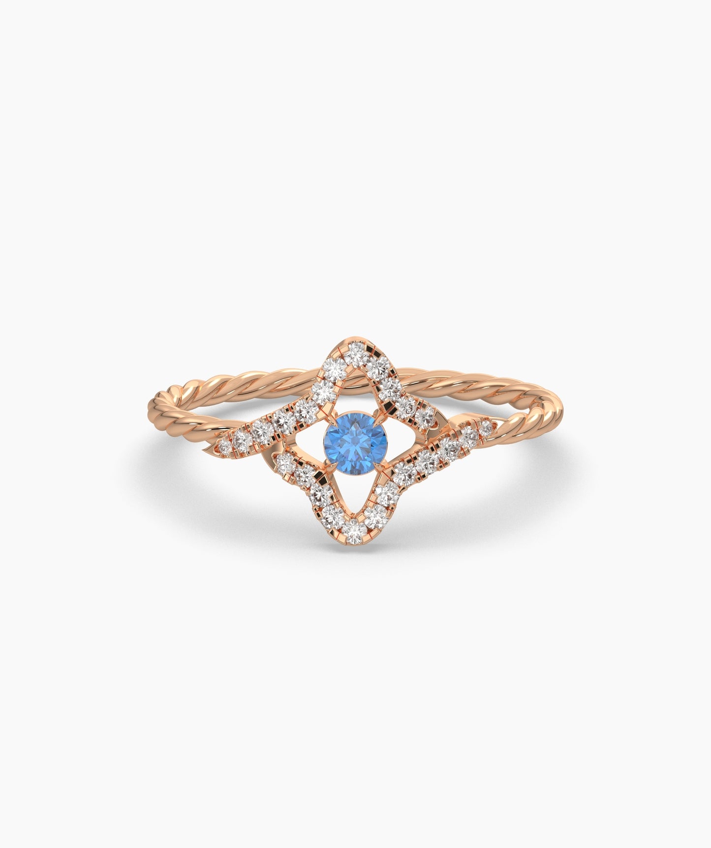 Four Point Star Green Diamond Twisted Rope Ring in 14K Gold
