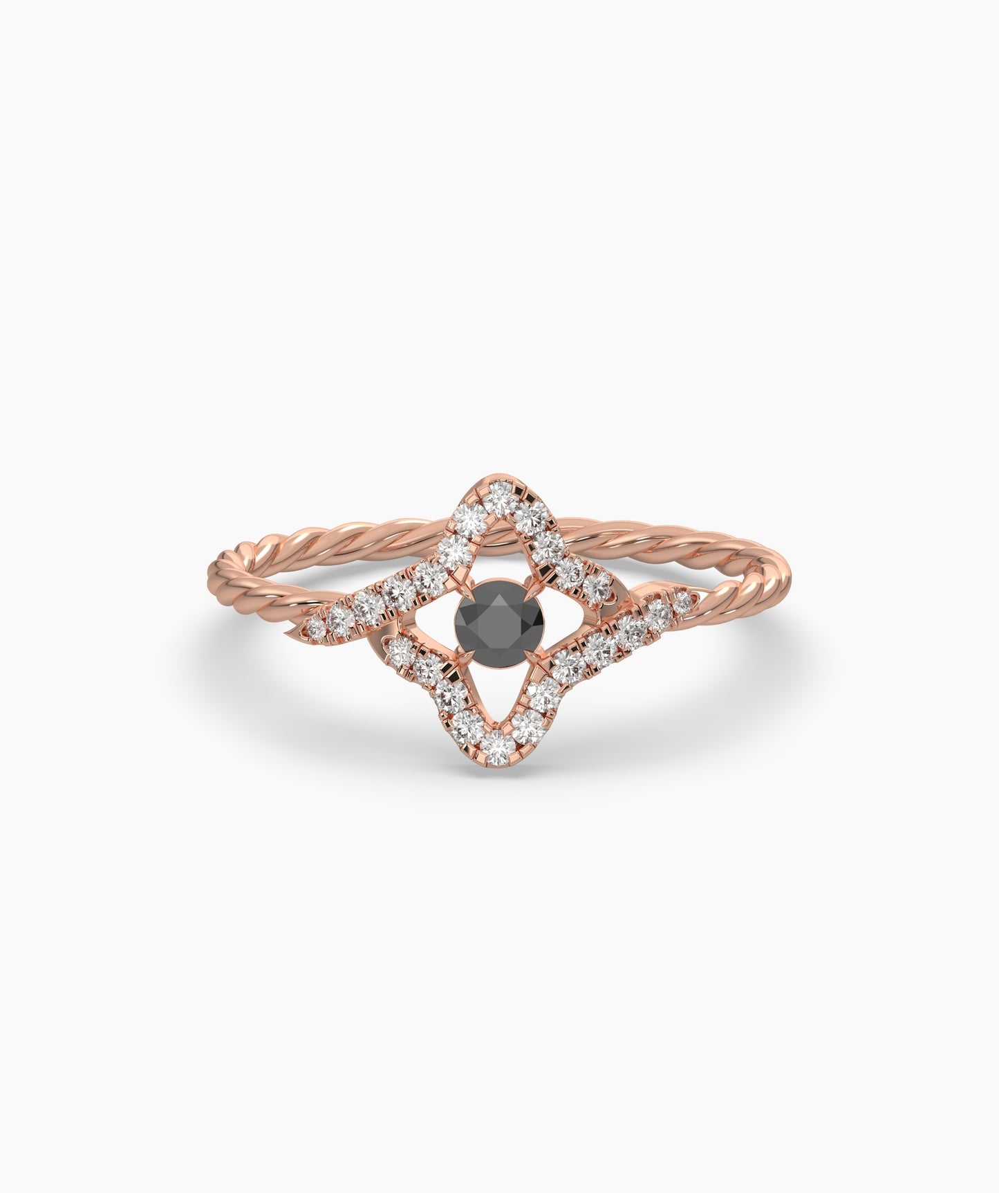 Four Point Star Green Diamond Twisted Rope Ring in 14K Gold