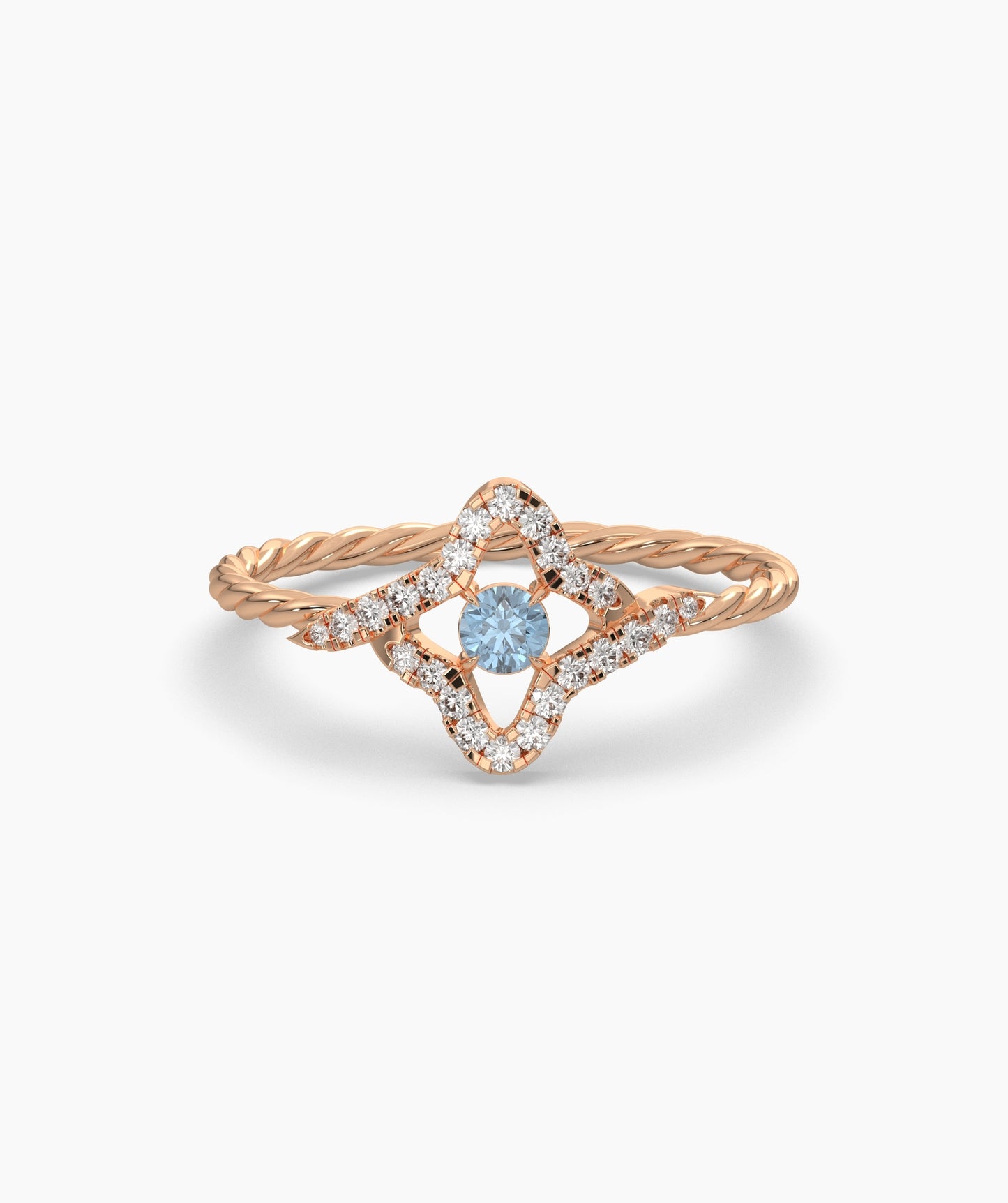 Four Point Star Green Diamond Twisted Rope Ring in 14K Gold