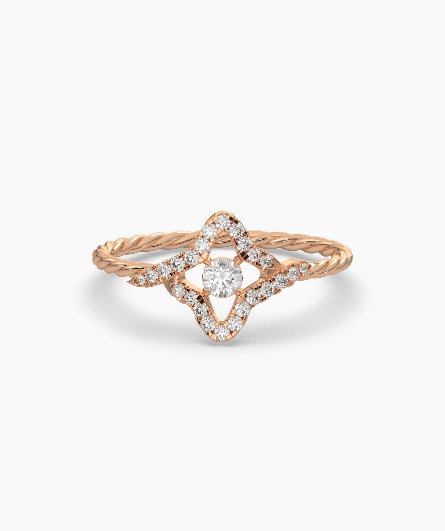 Four Point Star Green Diamond Twisted Rope Ring in 14K Gold