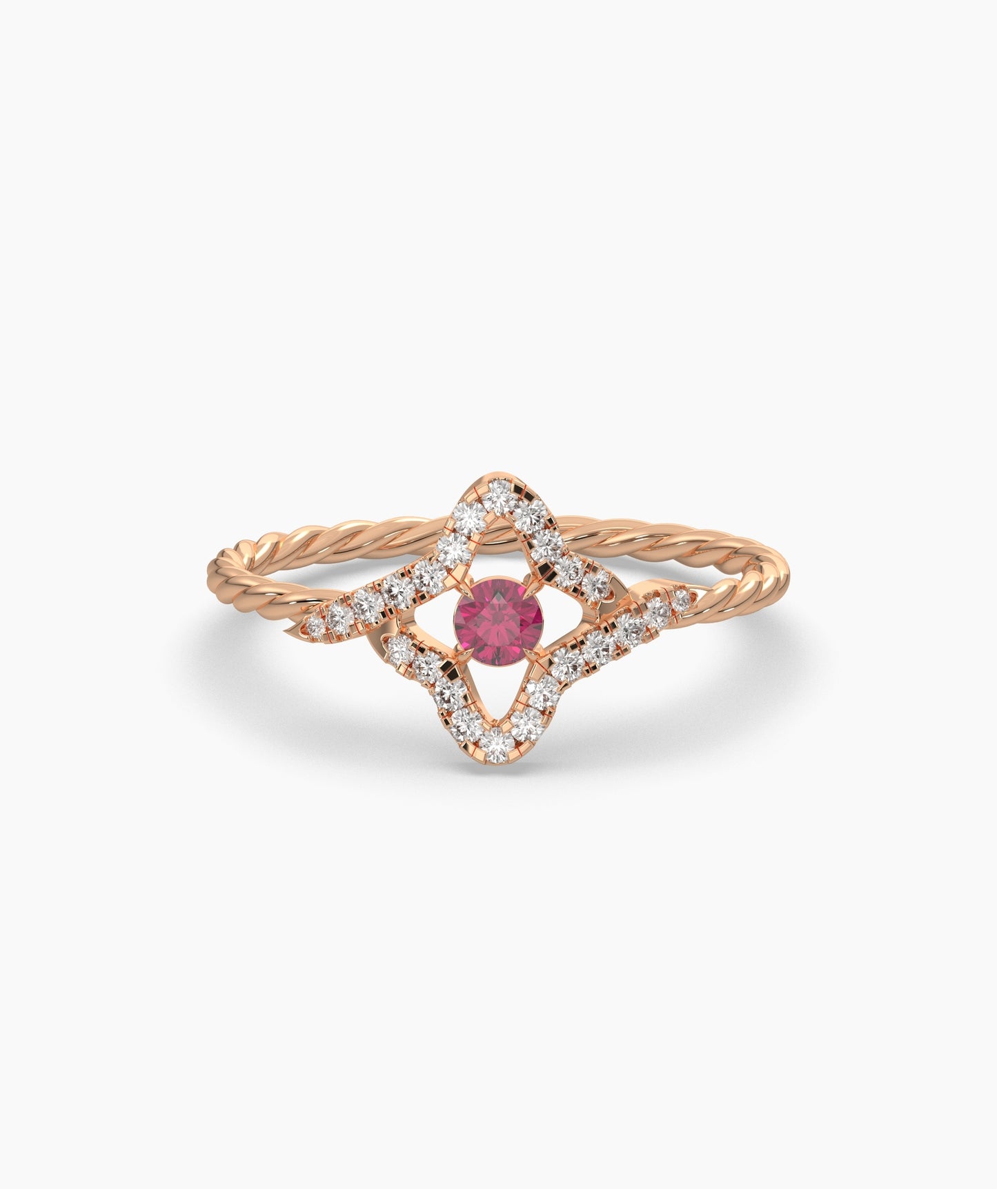 Four Point Star Green Diamond Twisted Rope Ring in 14K Gold