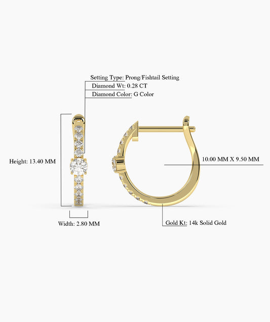 Center Solitaire Pave Diamond Huggie Hoops