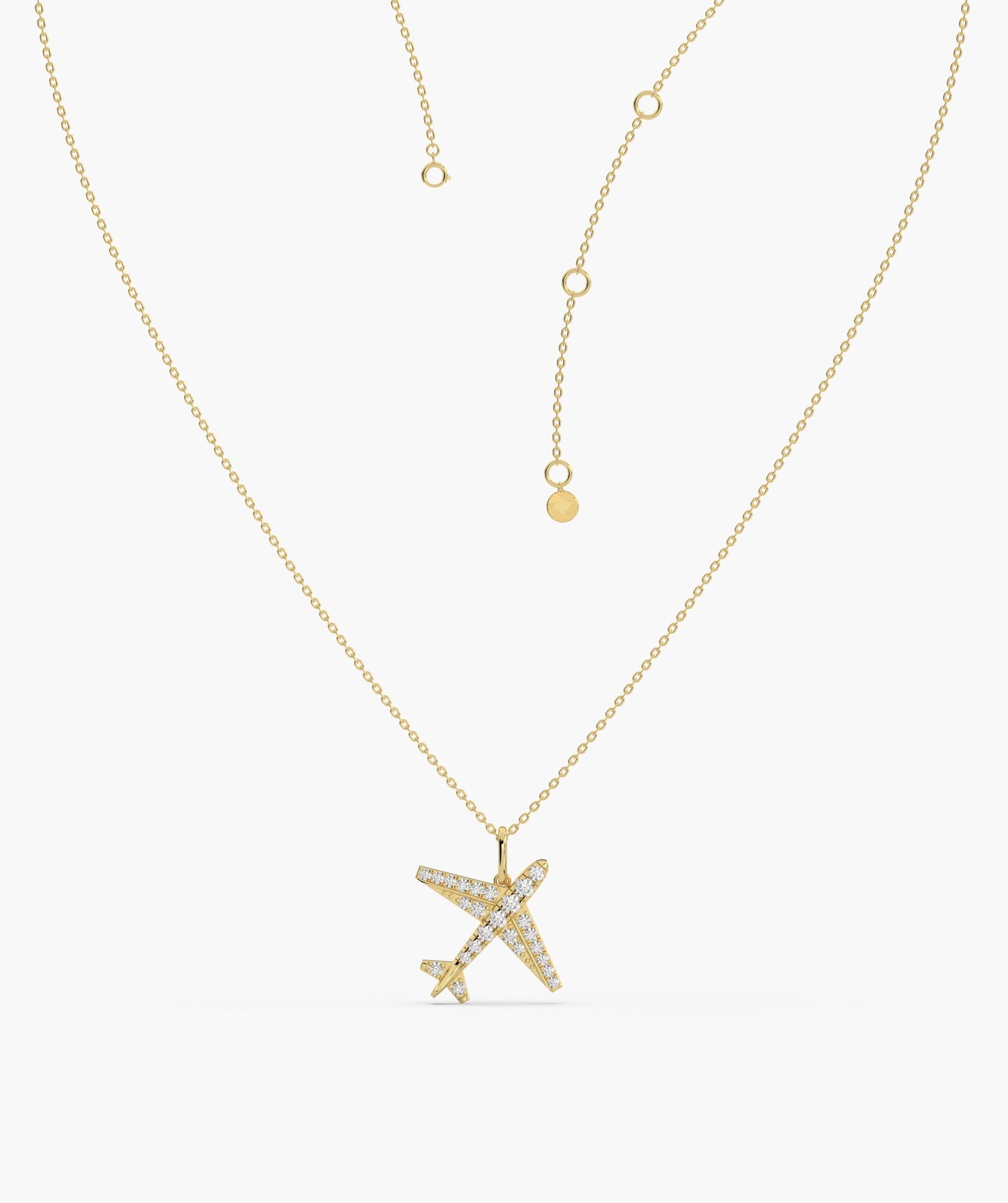 Diamond Airplane 14K Gold Necklace