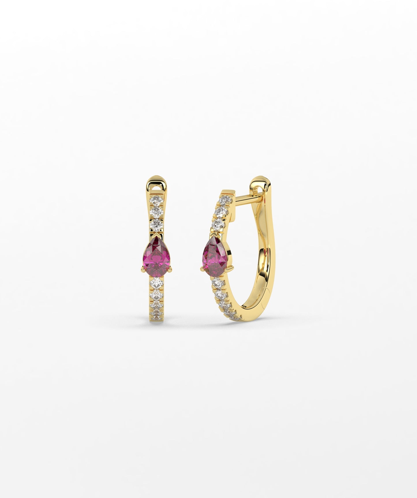 14K Gold Pear Blue Diamond & White Diamond Pavé Huggie Hoop Earrings