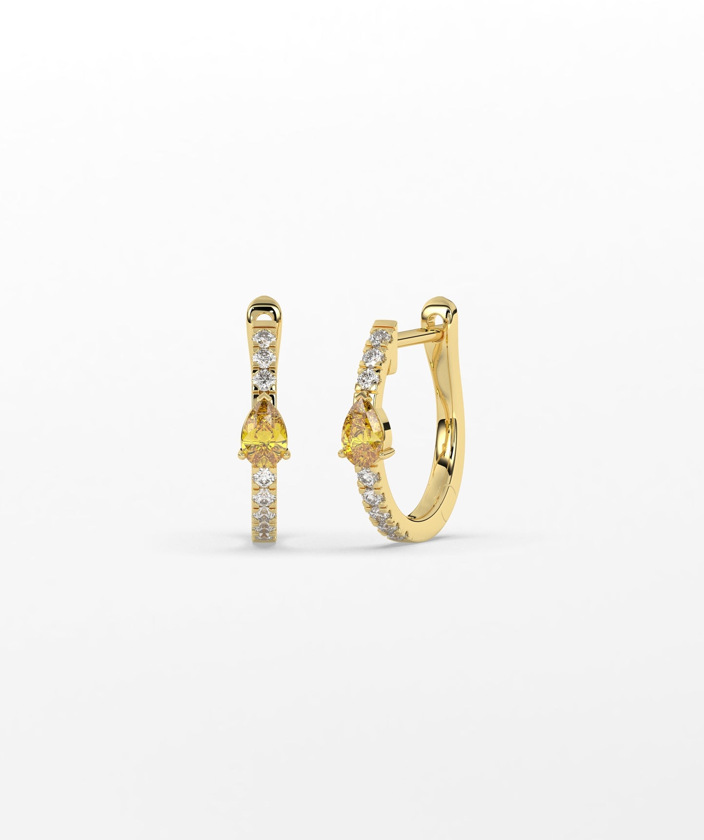 14K Gold Pear Blue Diamond & White Diamond Pavé Huggie Hoop Earrings