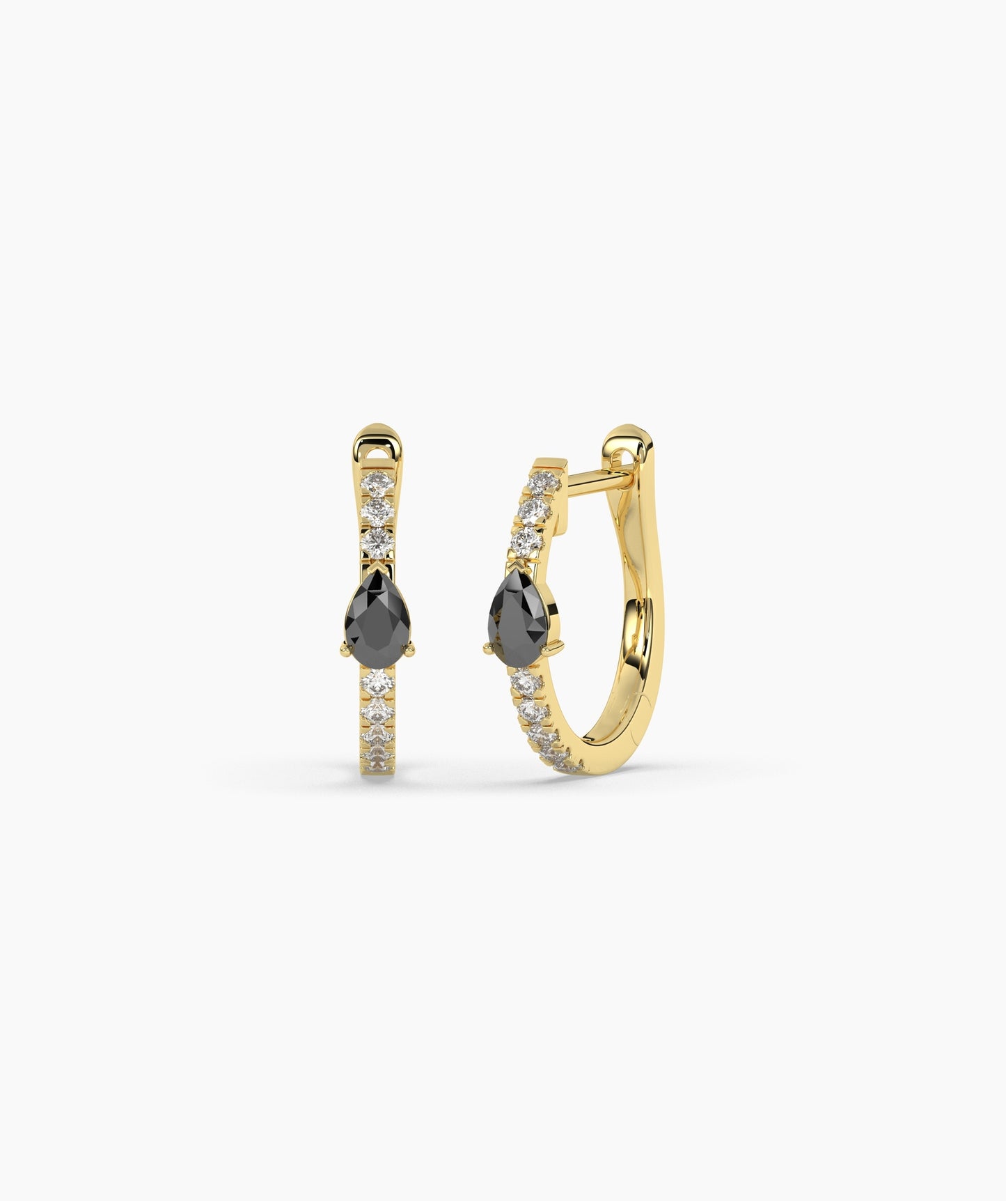 14K Gold Pear Blue Diamond & White Diamond Pavé Huggie Hoop Earrings
