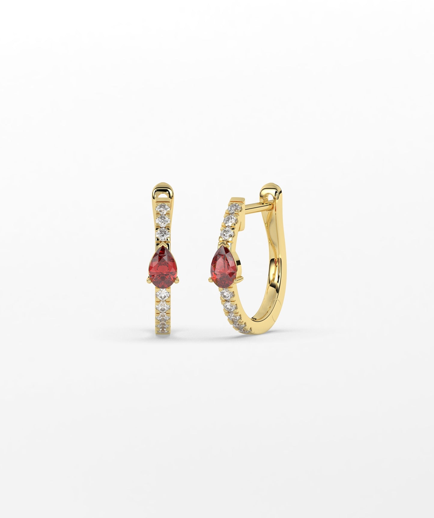 14K Gold Pear Blue Diamond & White Diamond Pavé Huggie Hoop Earrings