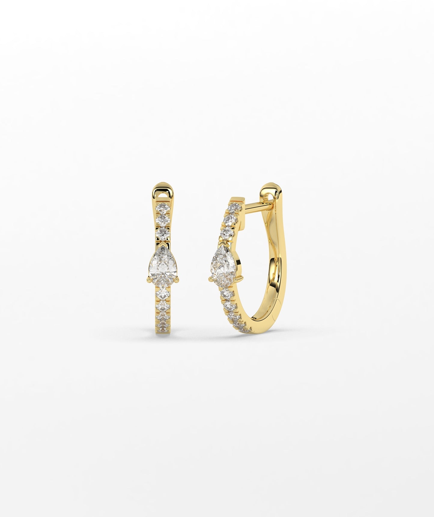 14K Gold Pear Blue Diamond & White Diamond Pavé Huggie Hoop Earrings