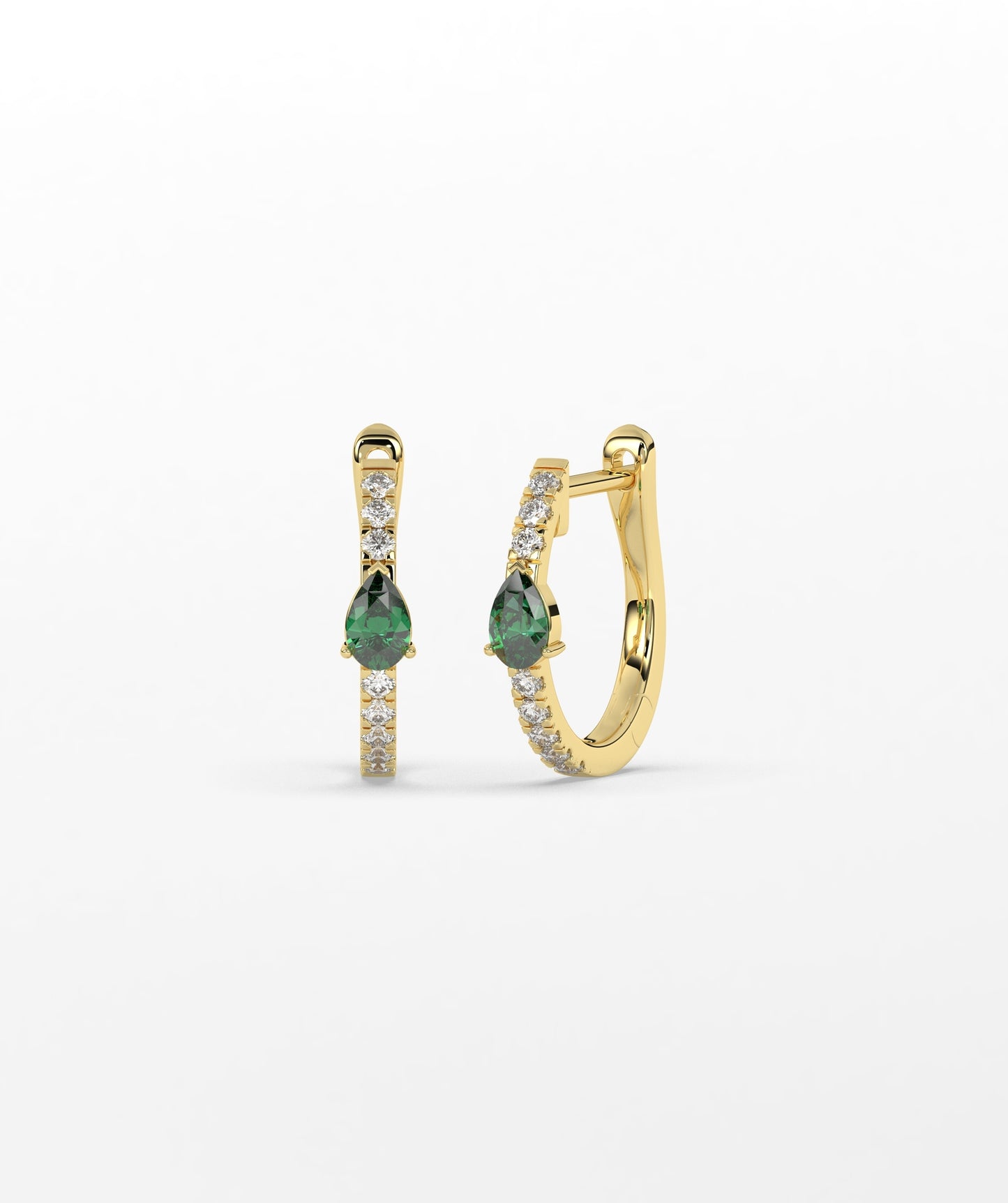 14K Gold Pear Blue Diamond & White Diamond Pavé Huggie Hoop Earrings