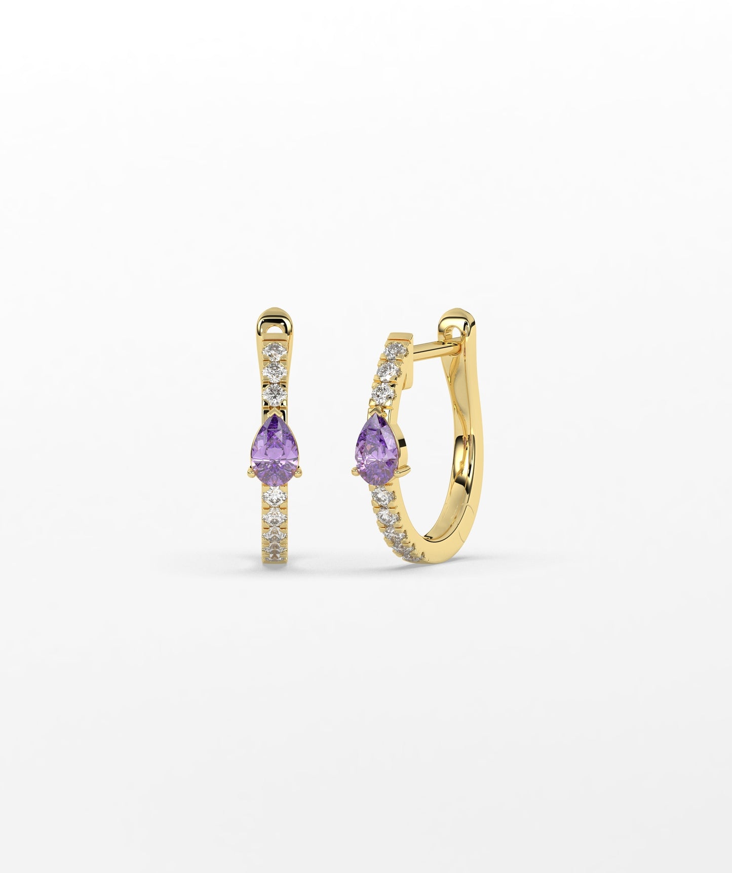 14K Gold Pear Blue Diamond & White Diamond Pavé Huggie Hoop Earrings